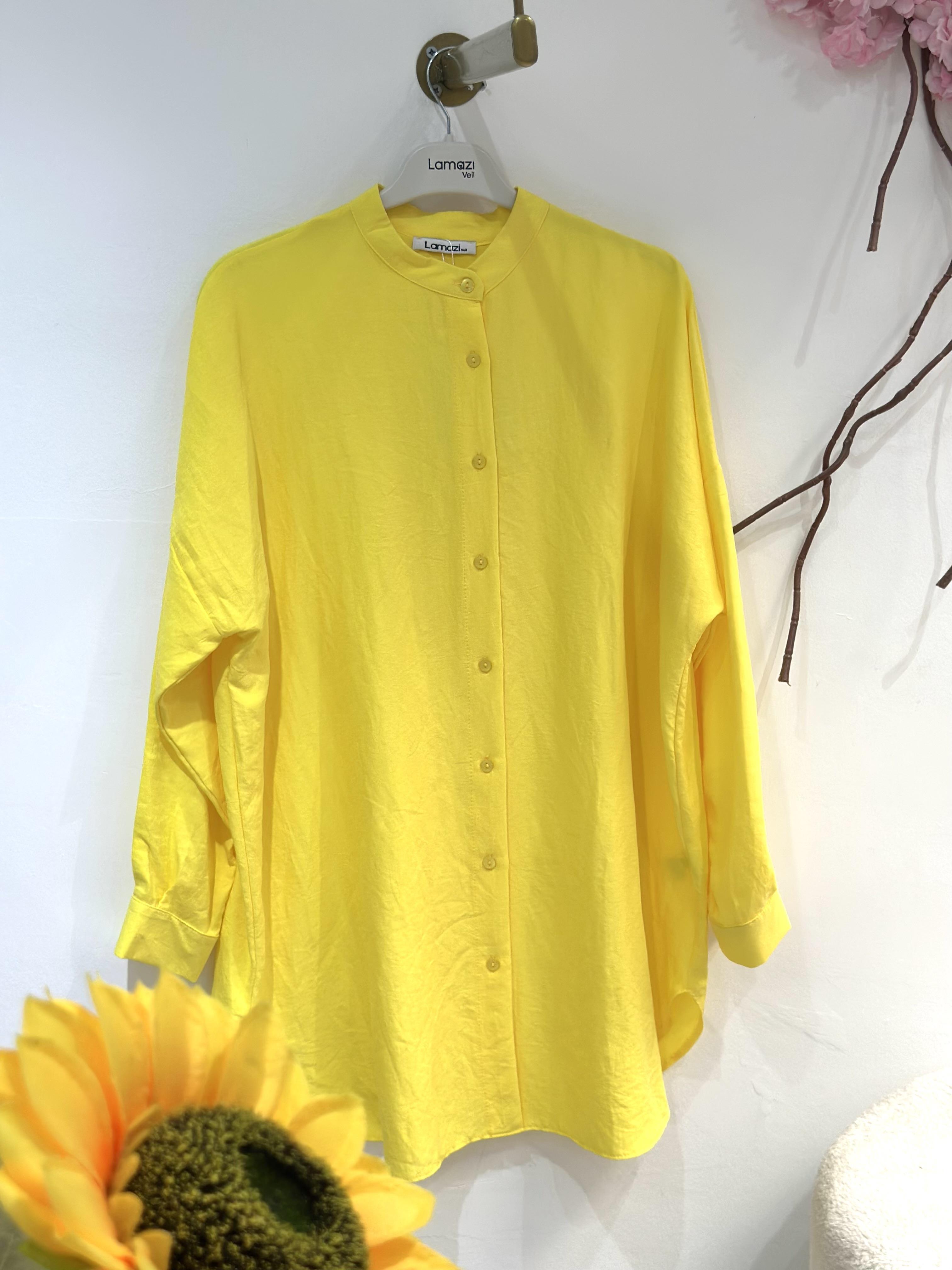 Ada Gömlek Neon Sarı Kırışık Efektli