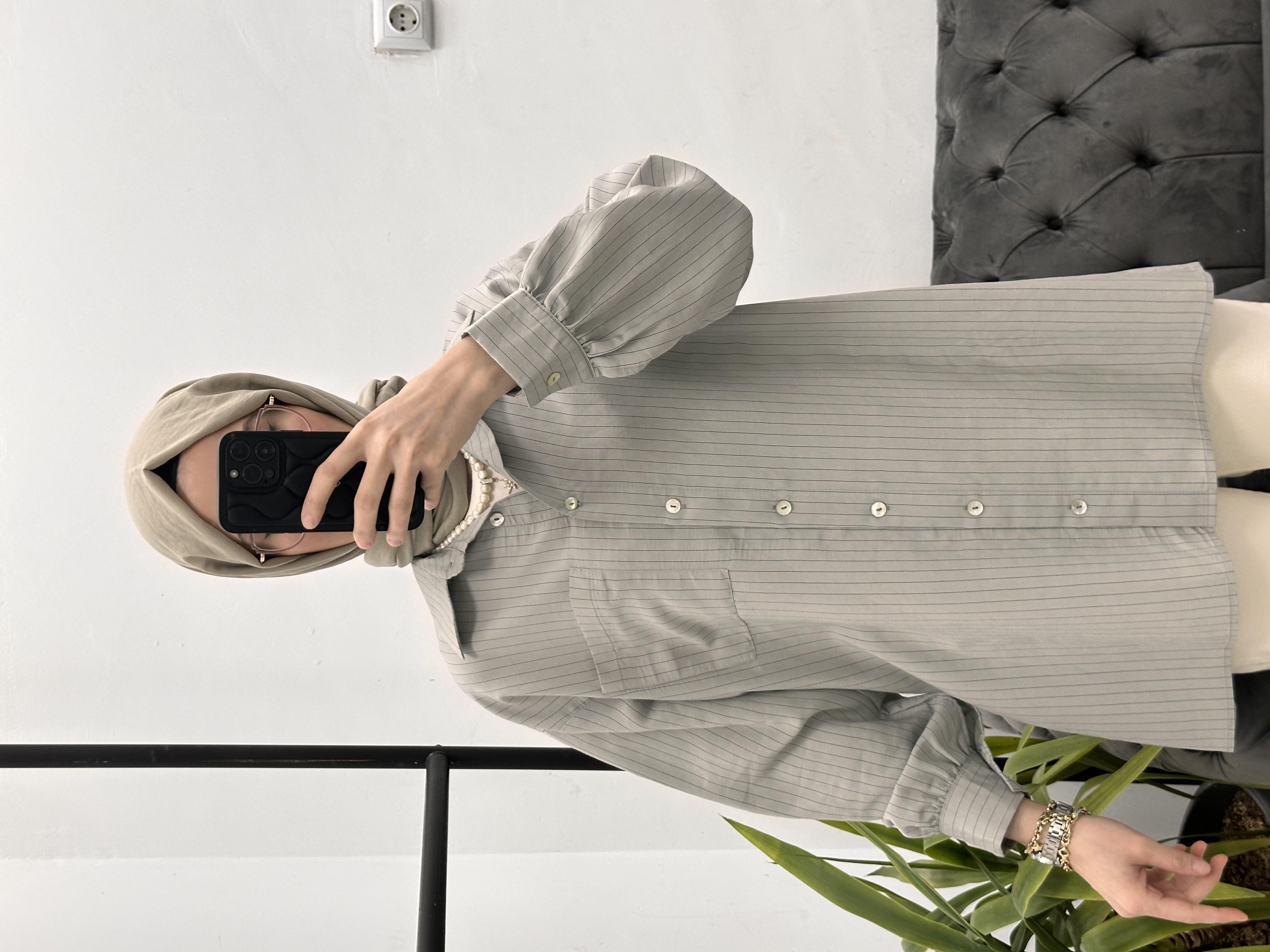 Çizgili Modal Gömlek Gri