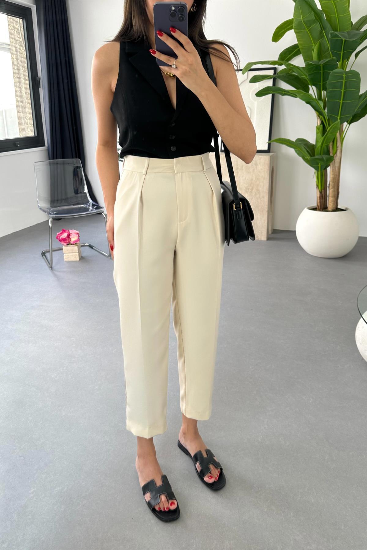 Fit Kumaş Pantolon Açık Krem