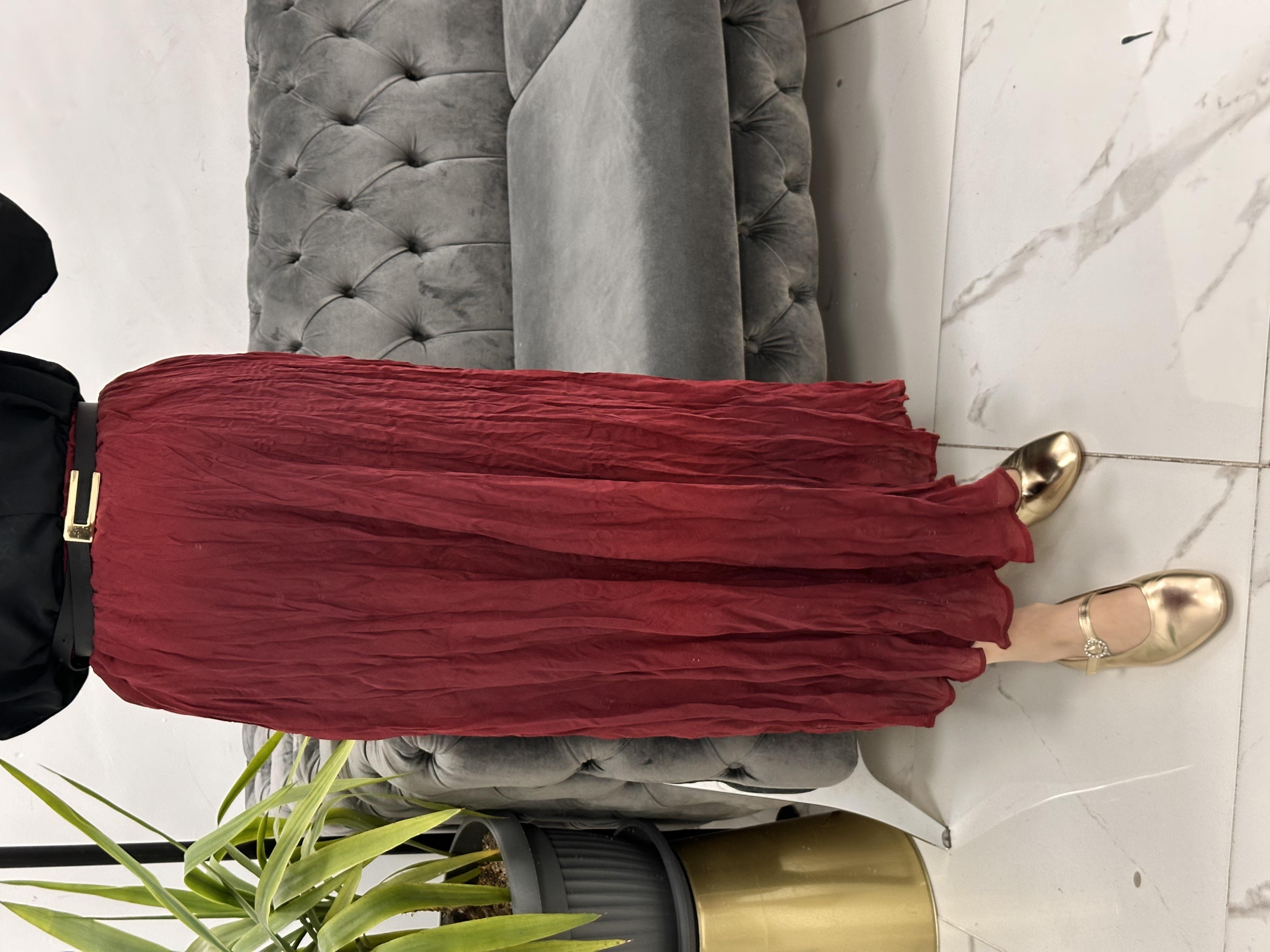 Kırışık Etek Bordo