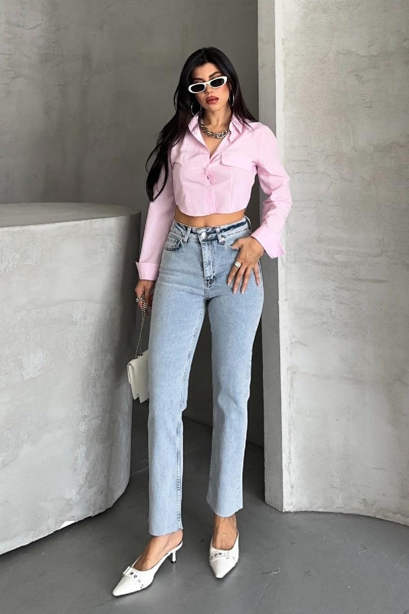 Mom Fit Jeans Buz Mavi
