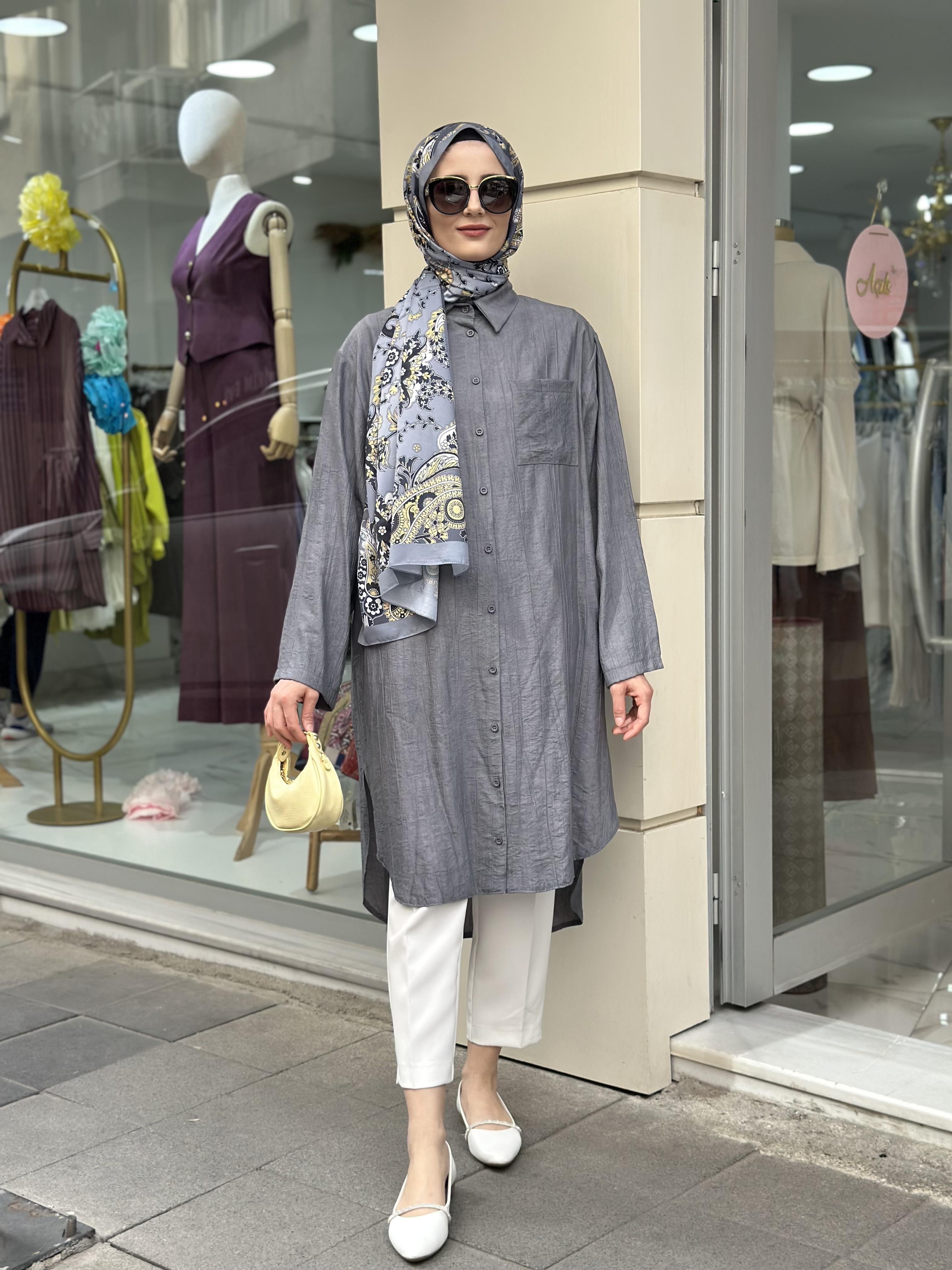 Pamuk Tam Boy Gömlek Antrasit