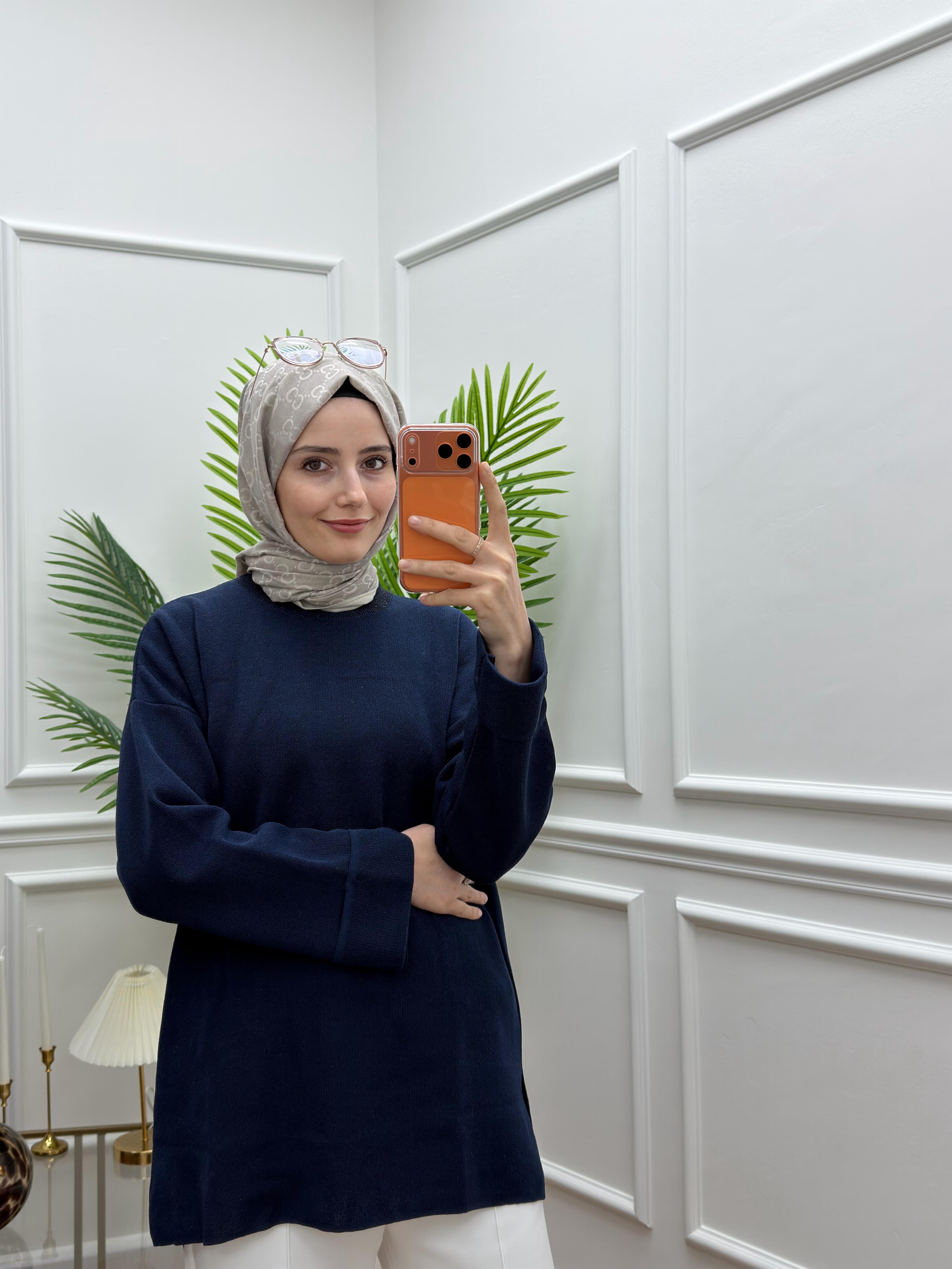 Simli Basic Triko Lacivert