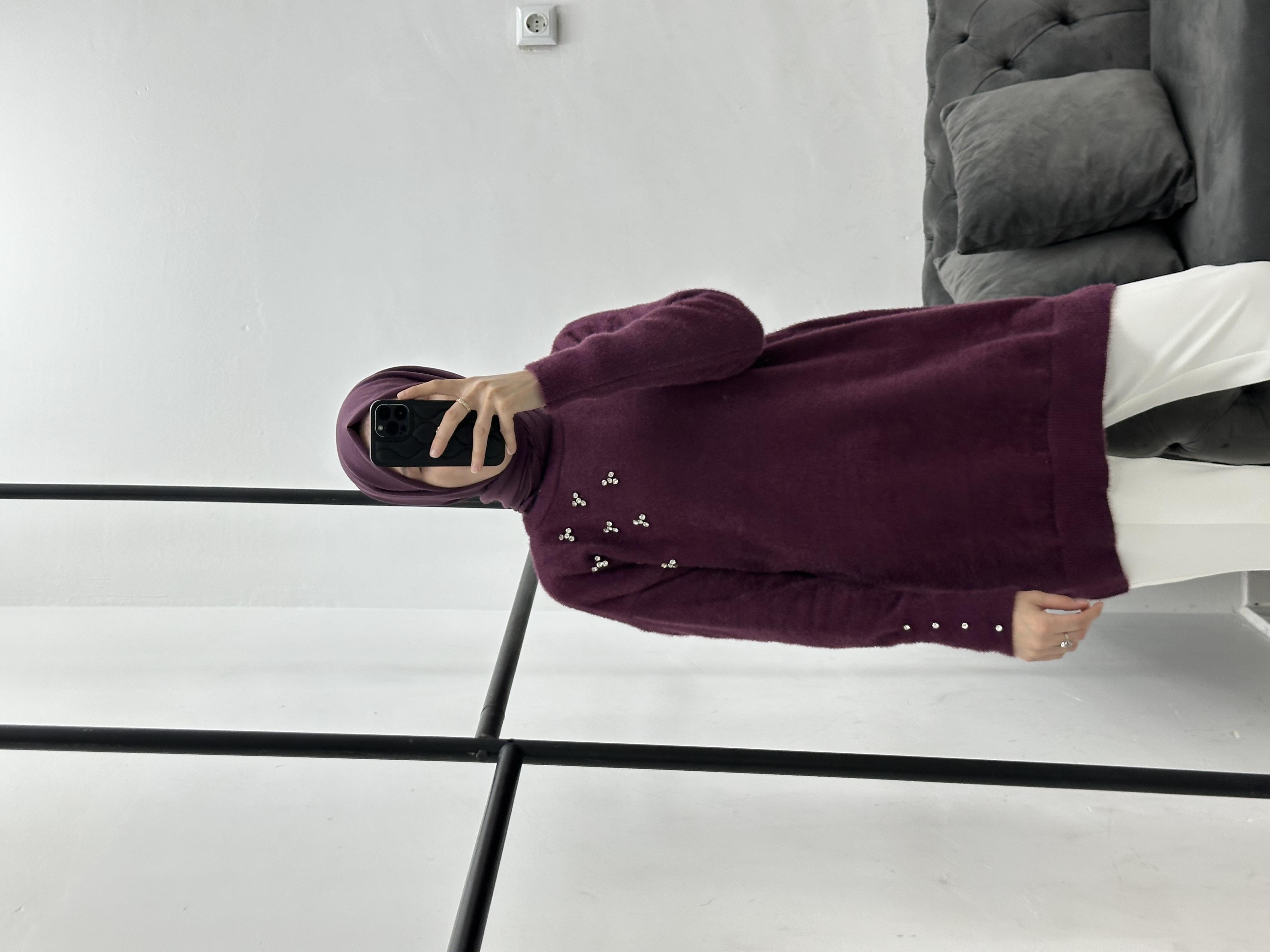 Taşlı Yumoş Triko Mürdüm