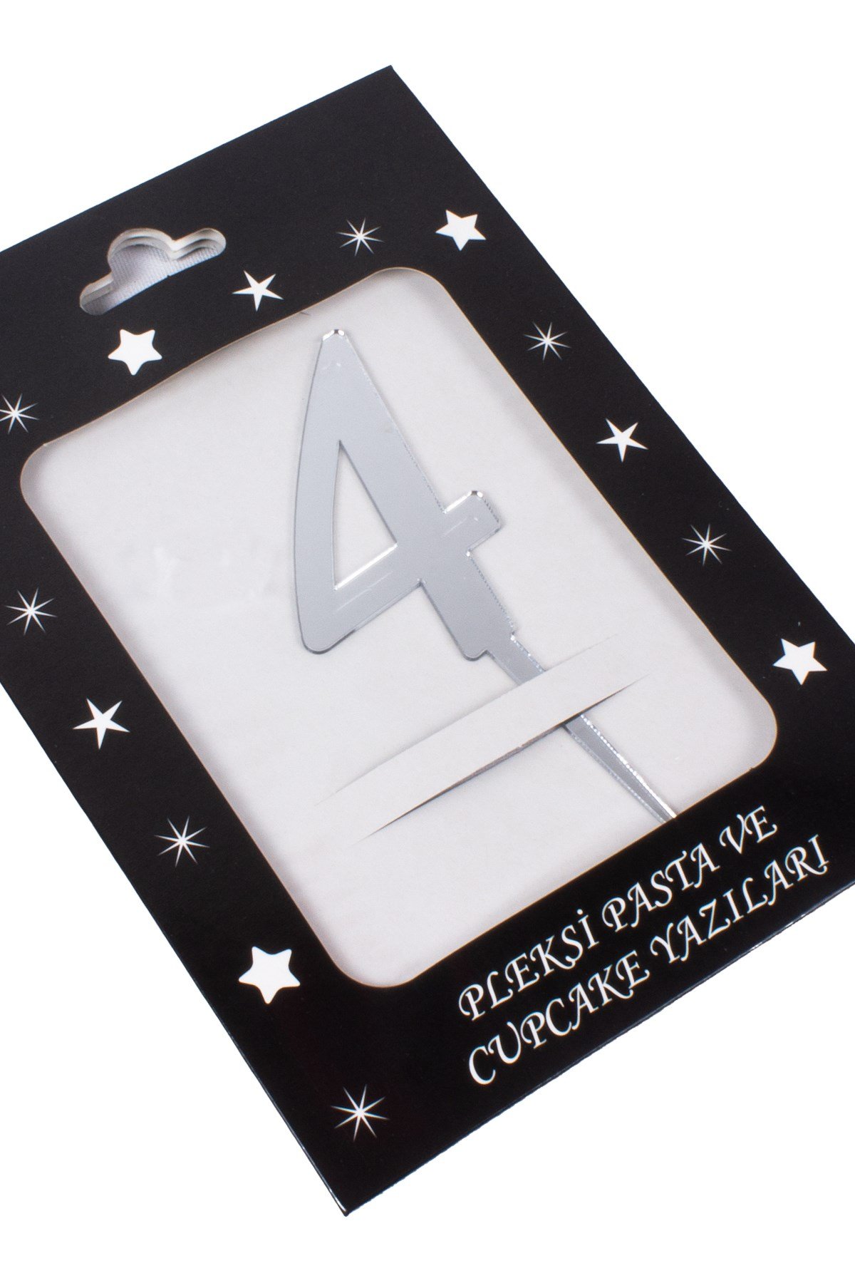 4 Rakam Pasta Üstü Pleksi Yazı Gümüş 12cmPartistST2296