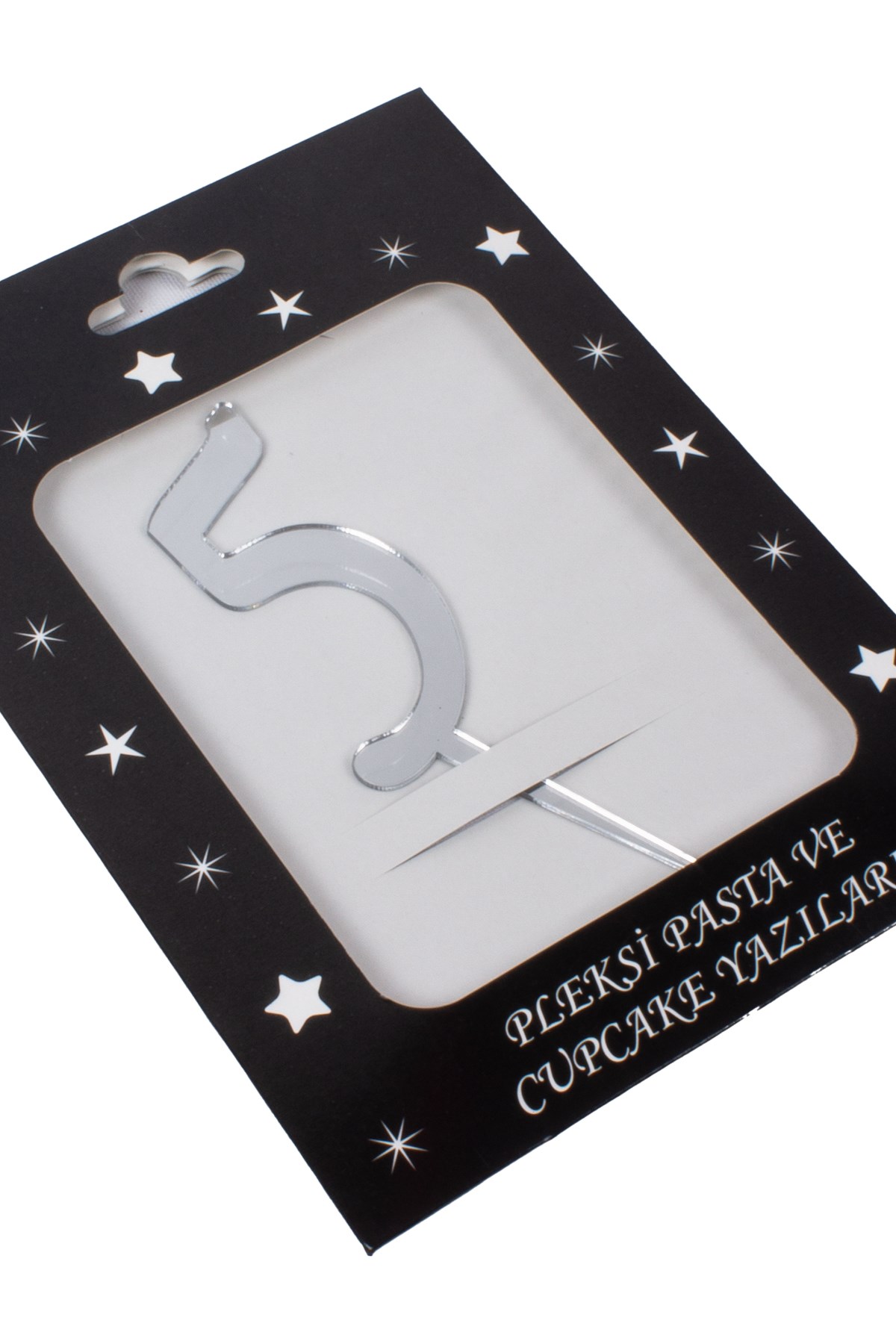 5 Rakam Pasta Üstü Pleksi Yazı Gümüş 12cmPartistST2298