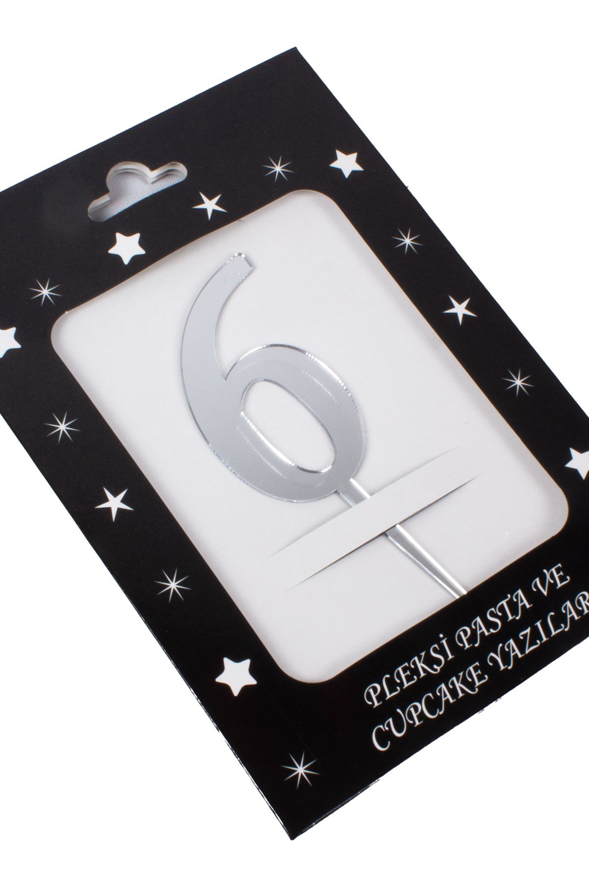 6 Rakam Pasta Üstü Pleksi Yazı Gümüş 12cmPartistST2300