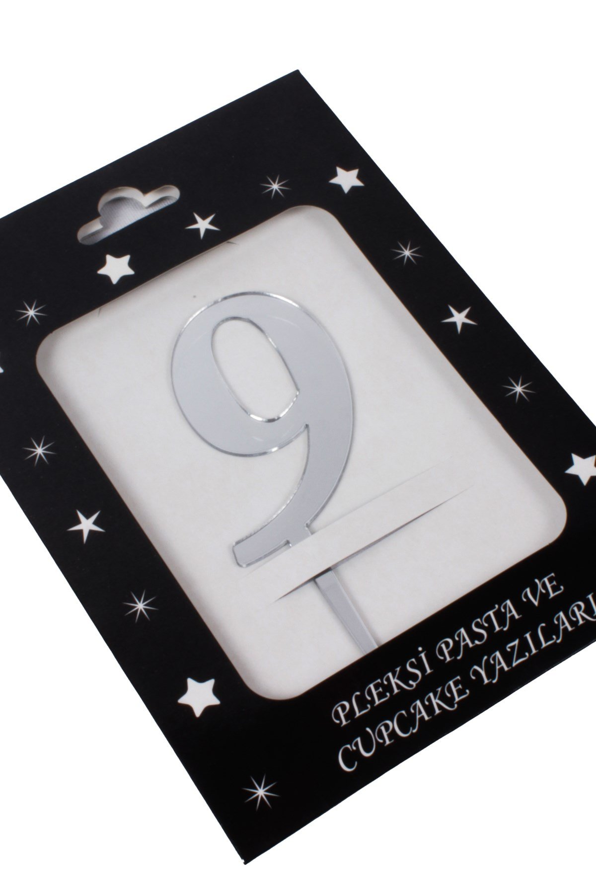 9 Rakam Pasta Üstü Pleksi Yazı Gümüş 12cmPartistST2306