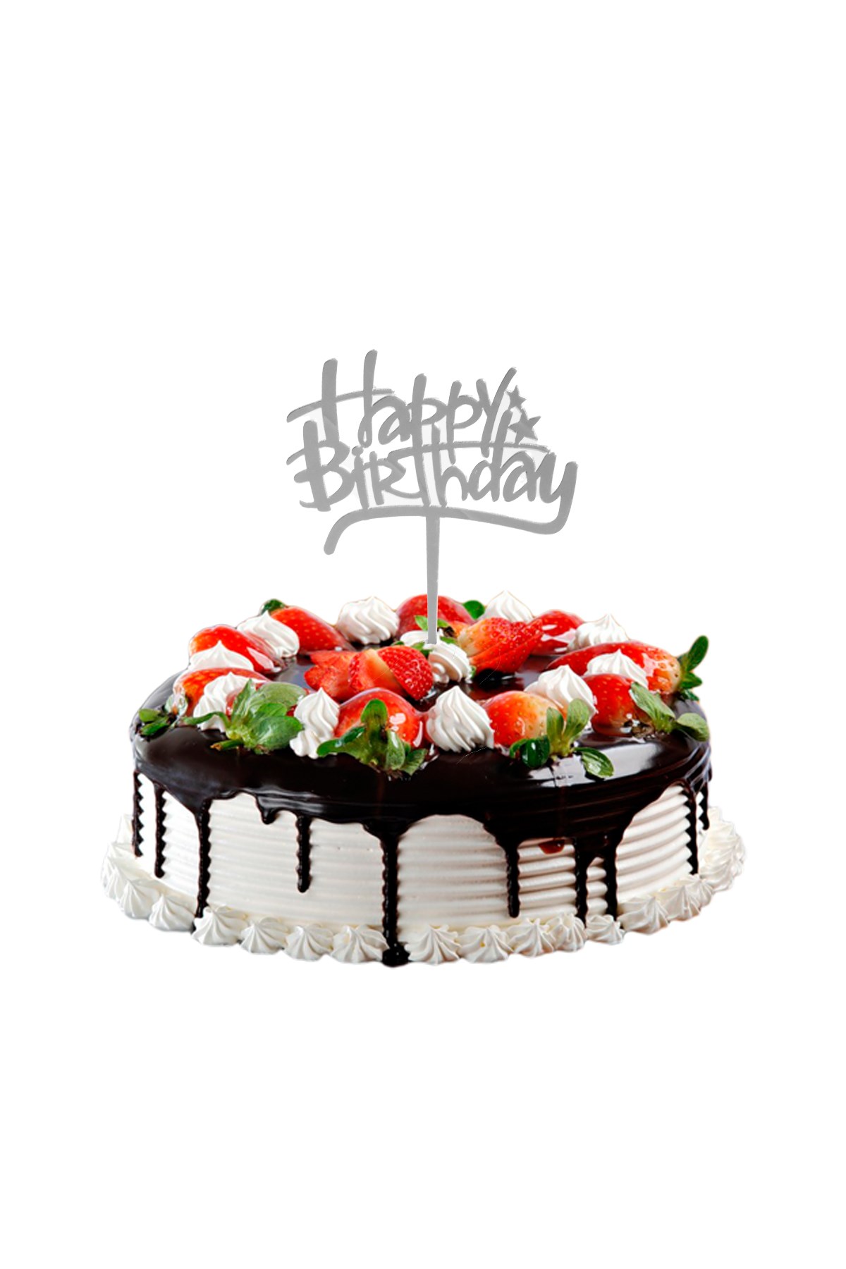 Happy Birthday Pasta Üstü Pleksi Yazı Gümüş 14cmPartistST2391