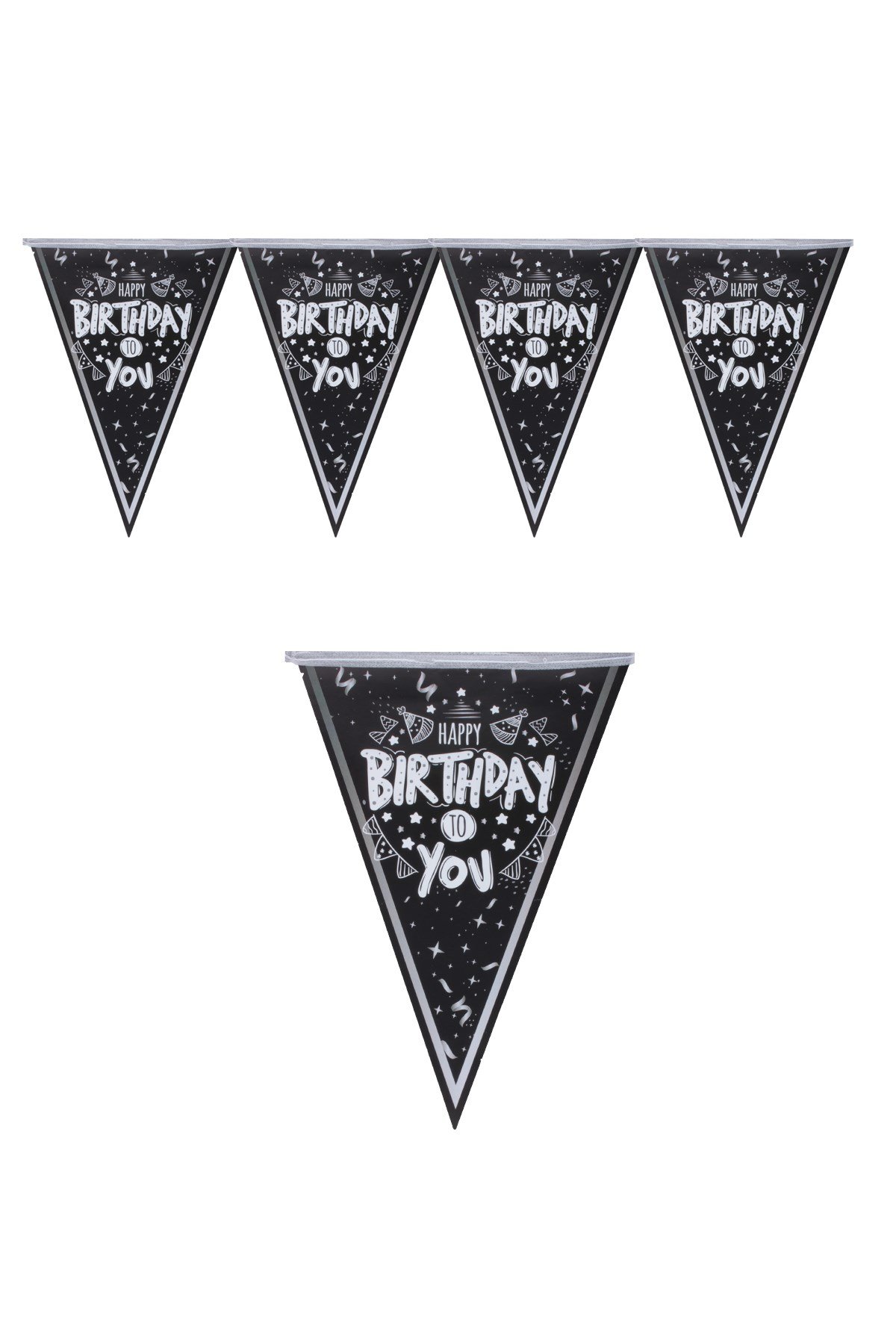 Happy Birthday To You Siyah Gümüş Üçgen Flama 200cmPartistST1878