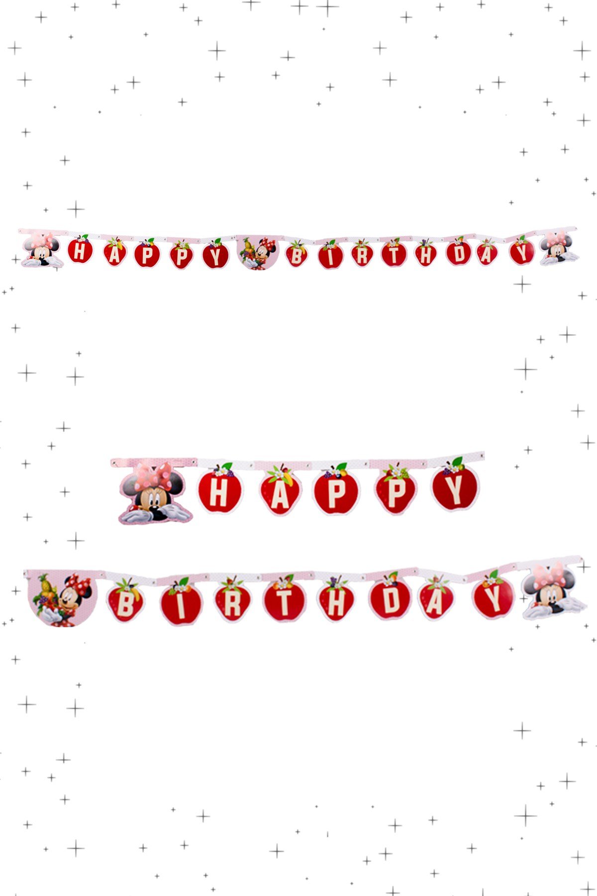 Happy Birthday Minnie Mouse Çilek Kız Lisanslı Zigzag Banner 190cmPartistST1794