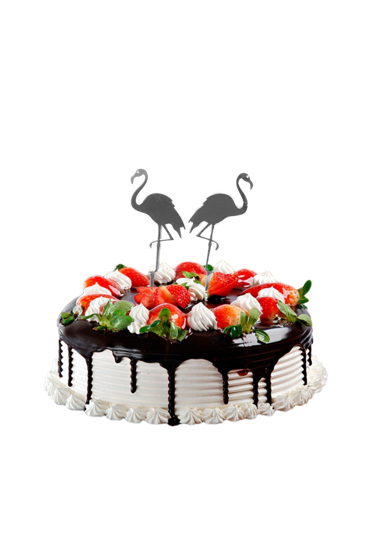 İkili Flamingo Pasta Üstü Pleksi Gümüş 14cmPartistST2415