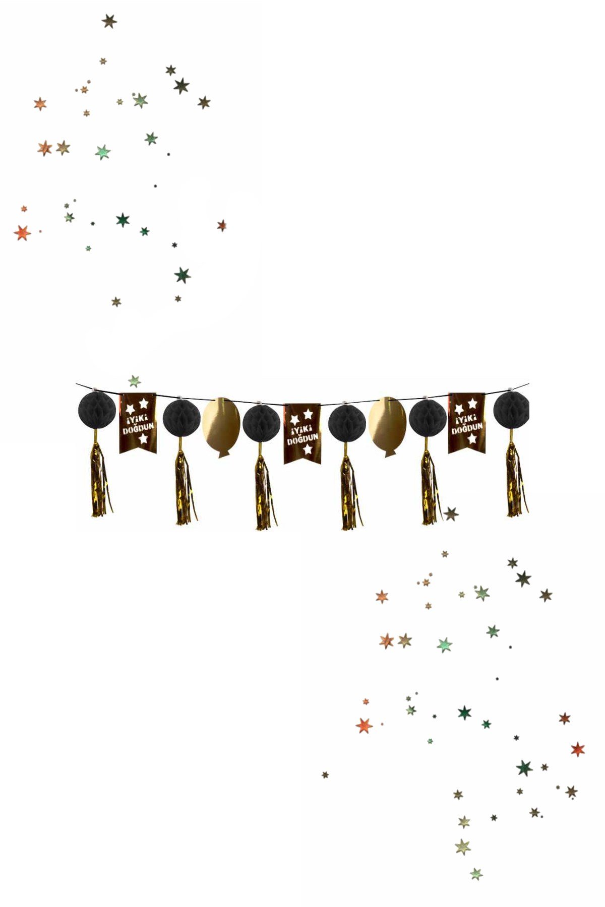 İyi Ki Doğdun Sıralı Banner Süs Püsküllü Siyah 12'liPartistST3961