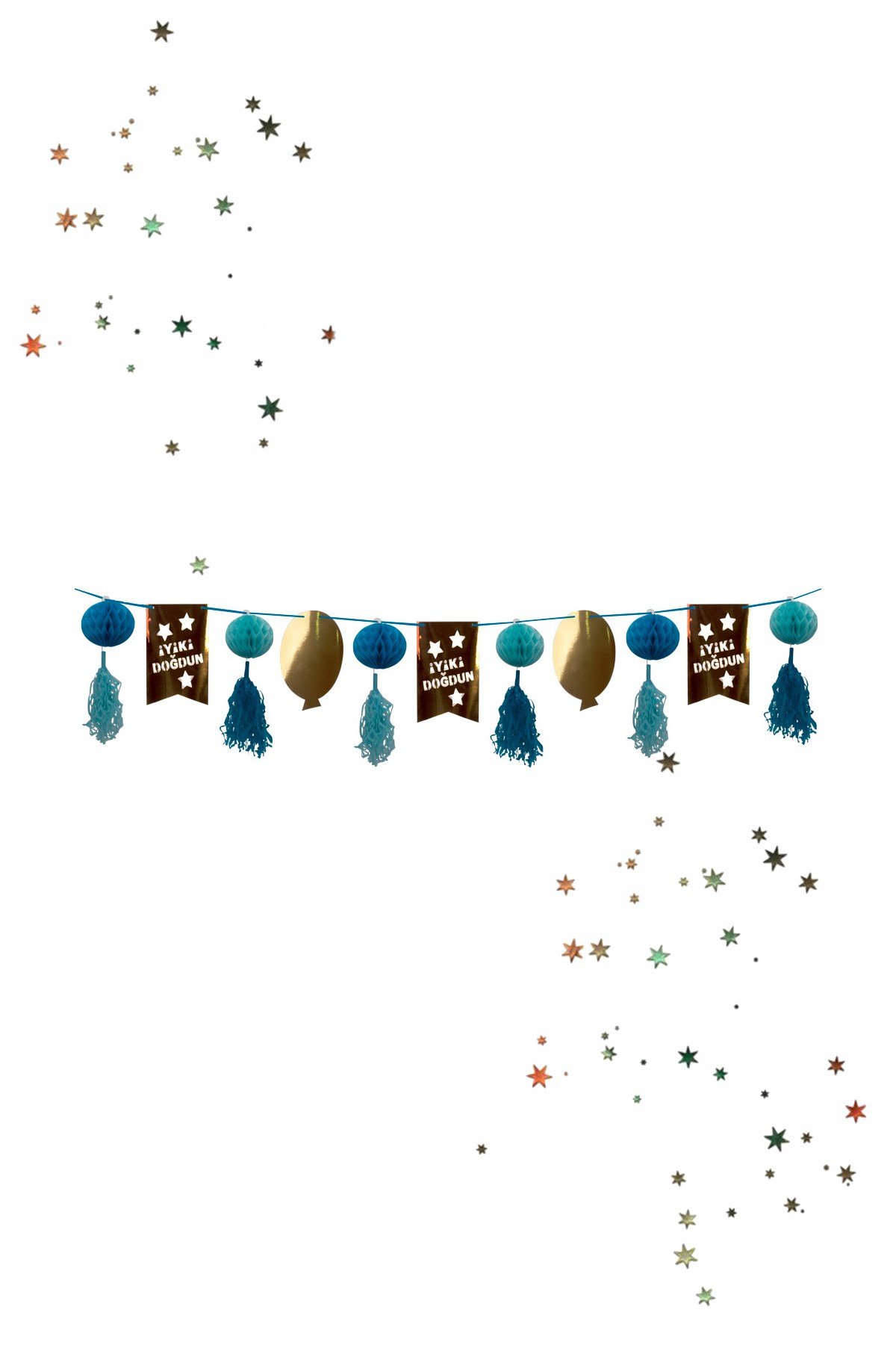 İyi Ki Doğdun Sıralı Banner Süs Metalize Püsküllü Mavi 12'liPartistST2066