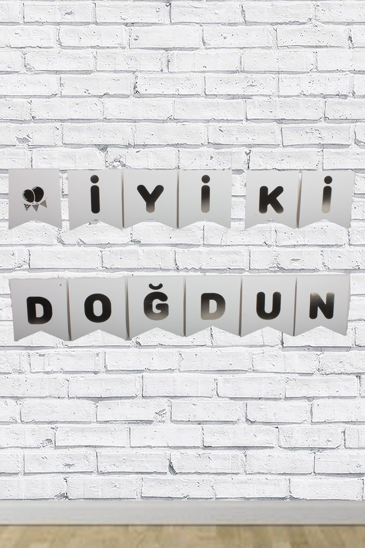 İyi Ki Doğdun Gümüş Yaldızlı Beyaz  Banner 180cmPartistST1693