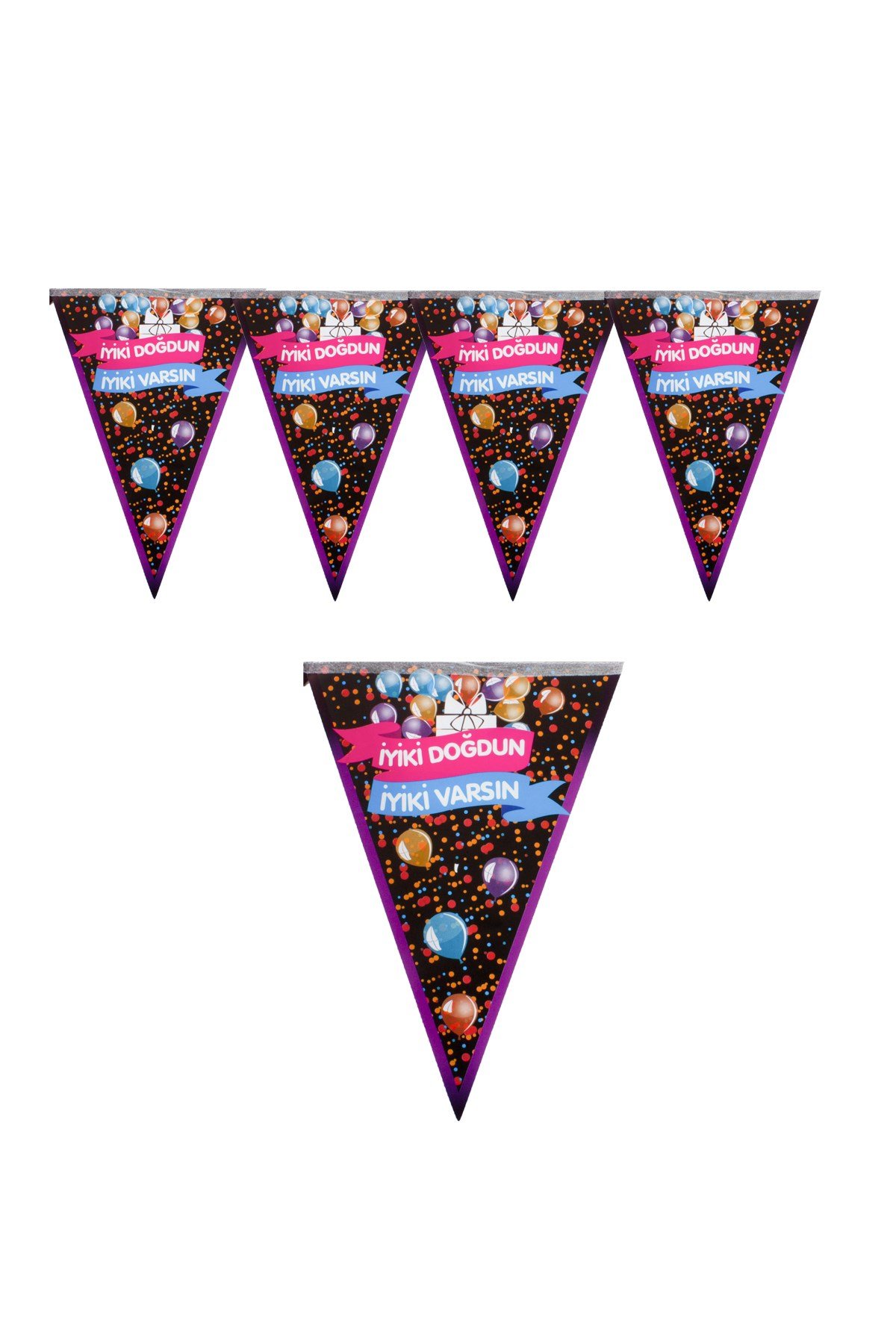 İyi Ki Doğdun Balonlu Siyah Renkli Üçgen Flama 200cmPartistST1839