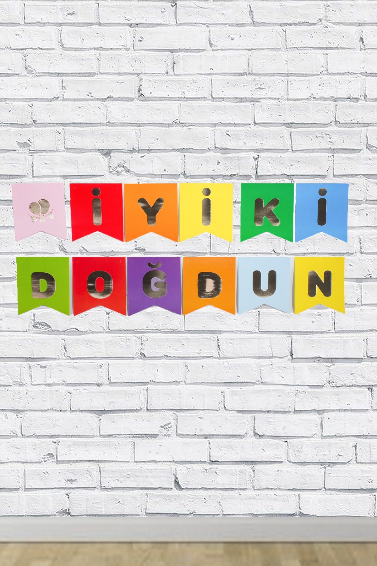 İyi Ki Doğdun Gümüş Yaldızlı Karışık Renk Banner 180cmPartistST1695