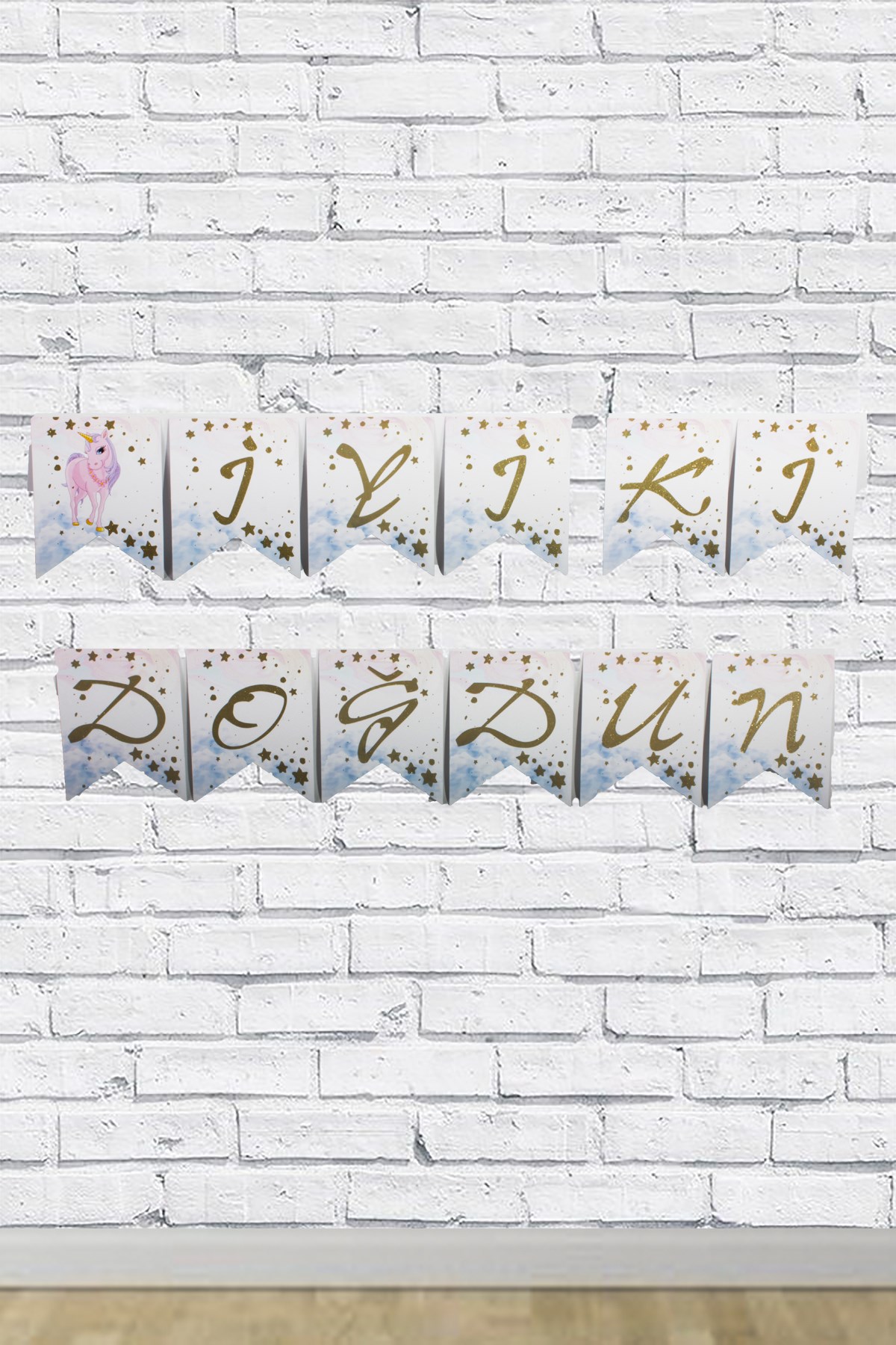 İyi Ki Doğdun Unicorn Temalı Gold Yazılı Banner Kikajoy 250cmPartistST1734
