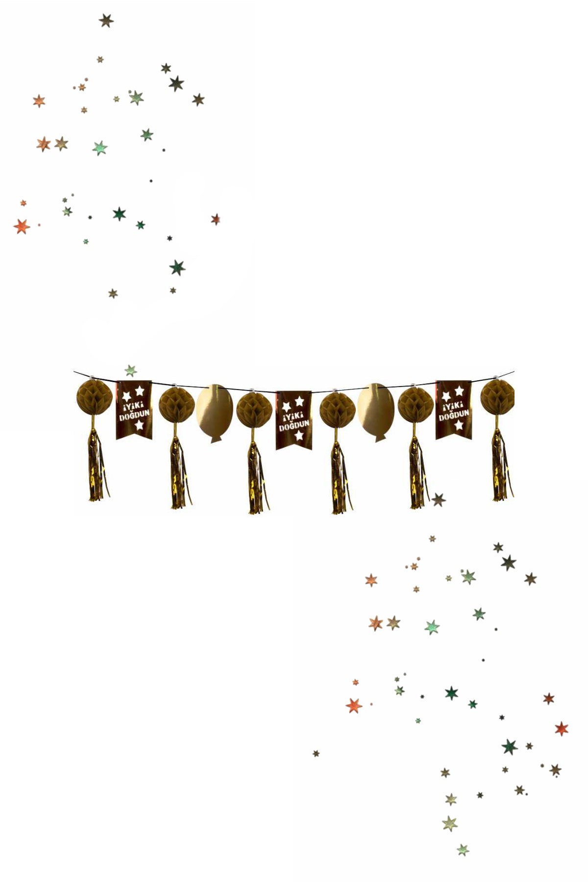 İyi Ki Doğdun Sıralı Banner Süs Metalize Püsküllü Gold 12'liPartistST2063