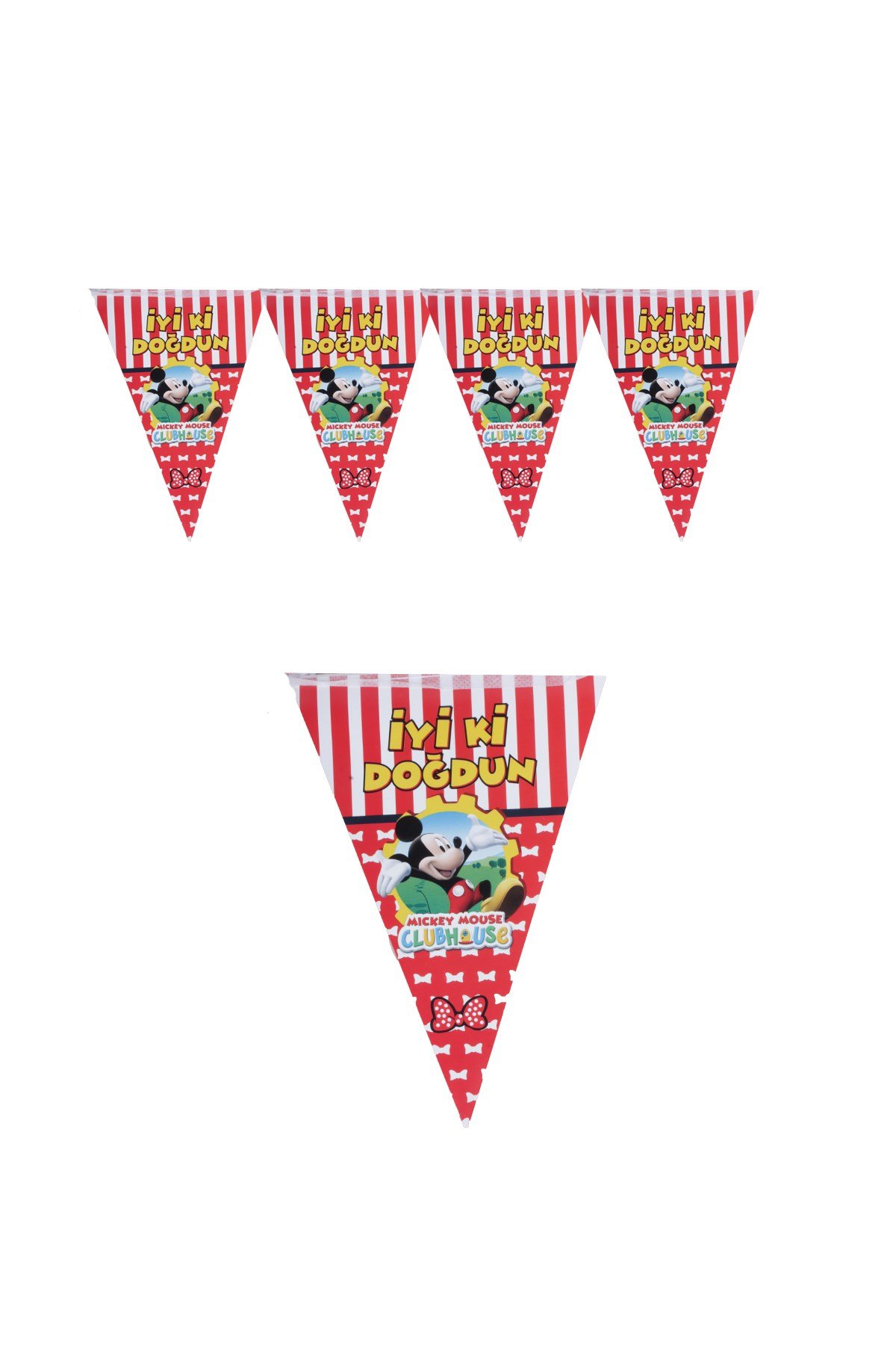 İyi Ki Doğdun Mickey Mouse Cluphouse Temalı Üçgen Flama 200cmPartistST1846