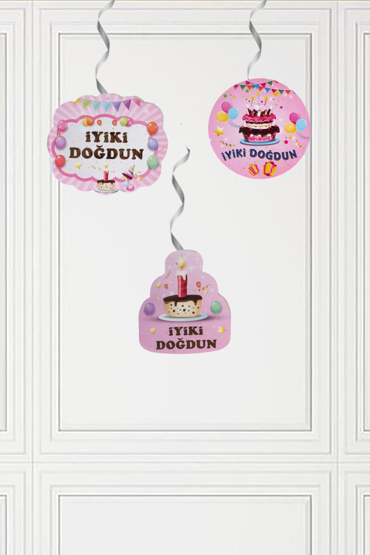 İyi Ki Doğdun Temalı Pembe Sarkıt Tavan Süsü 3'lüPartistST2128