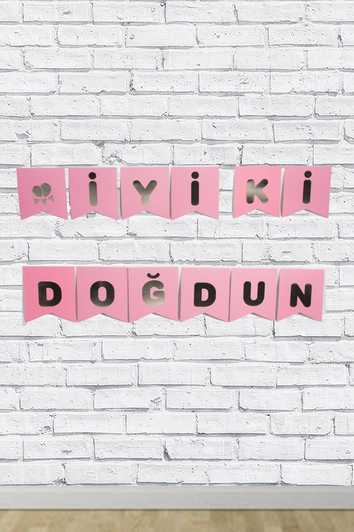 İyi Ki Doğdun Gümüş Yaldızlı Pembe Banner 180cmPartistST1699