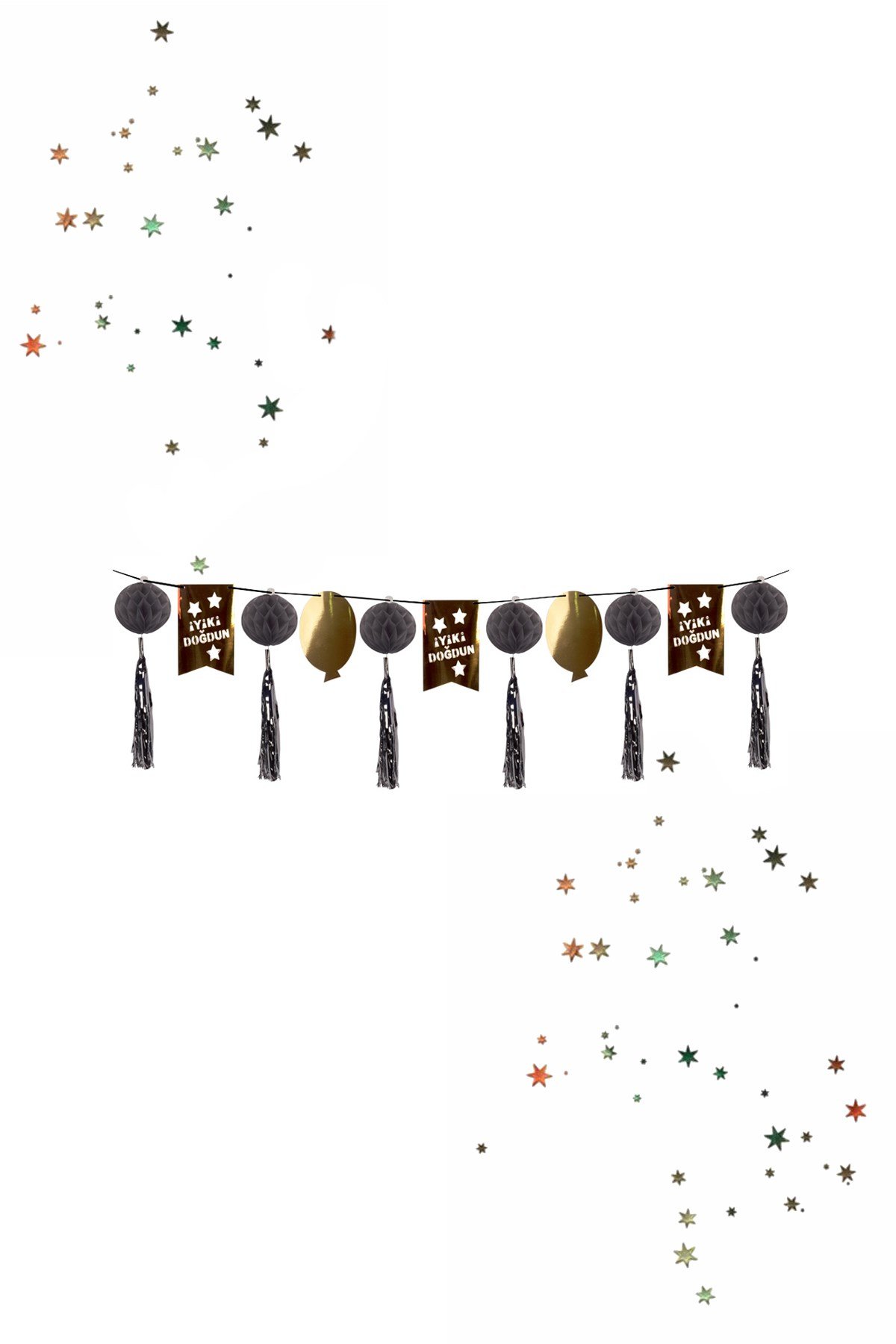 İyi Ki Doğdun Sıralı Banner Süs Metalize Püsküllü Gümüş 12'liPartistST2064