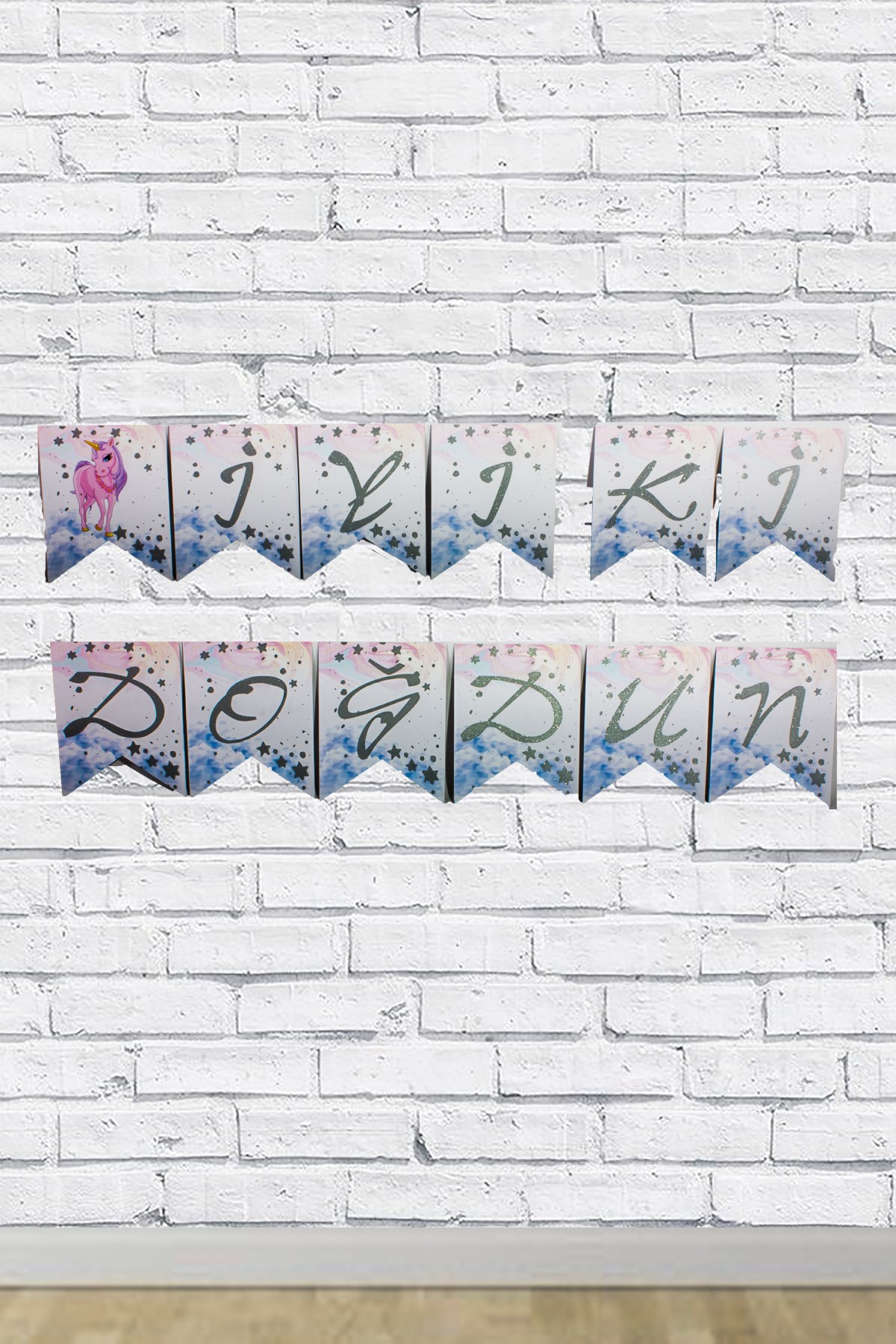 İyi Ki Doğdun Unicorn Temalı Gümüş Yazılı Banner Kikajoy 250cmPartistST1735