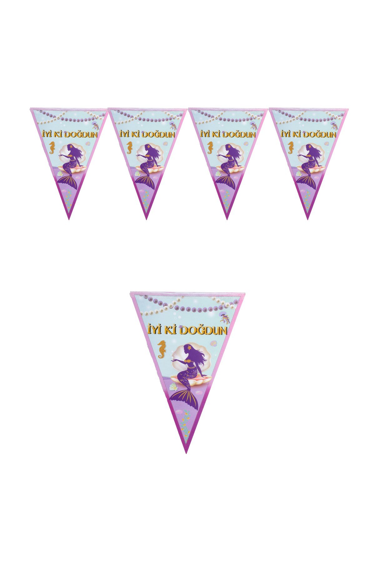 İyi Ki Doğdun Deniz Kızı Temalı Üçgen Flama 200cmPartistST1838