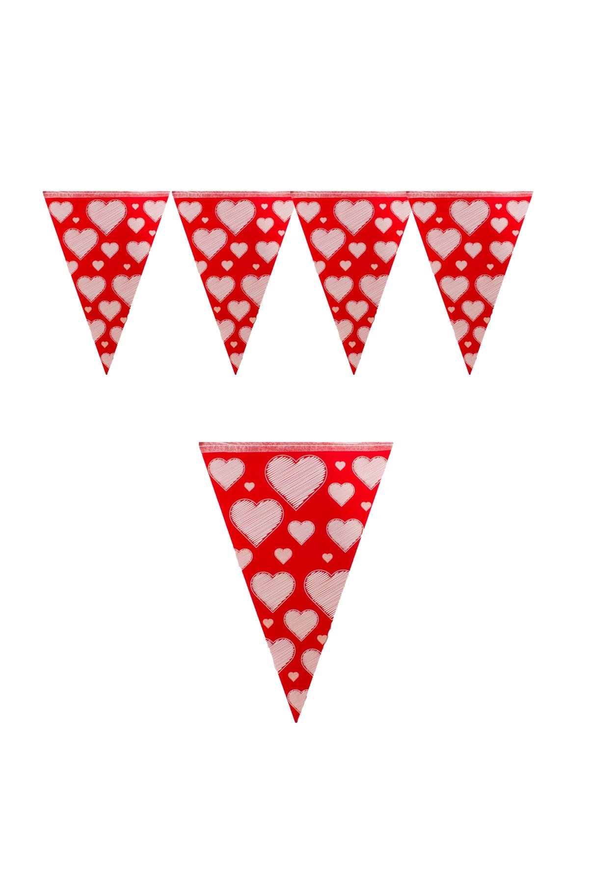 Kalp Desenli Kırmızı Üçgen Flama 200cmPartistST1855