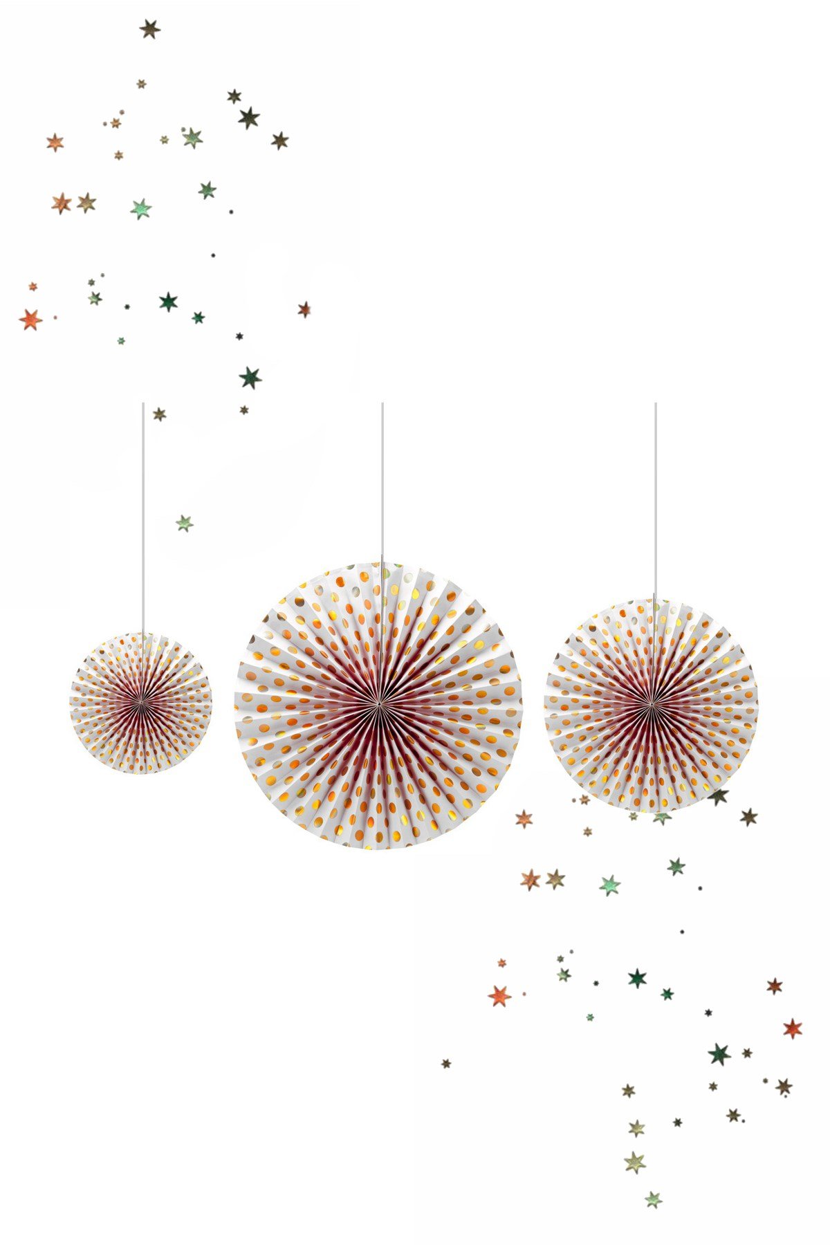 Kikajoy Altın Gold Varaklı Yelpaze Süs Beyaz 3'lüPartistST1919