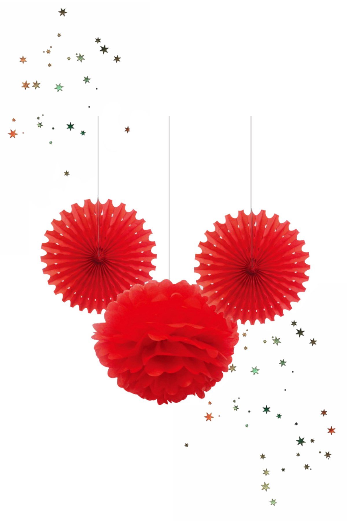 Kikajoy Ponpon Yelpaze Süs Seti Kırmızı 3'lüPartistST2011