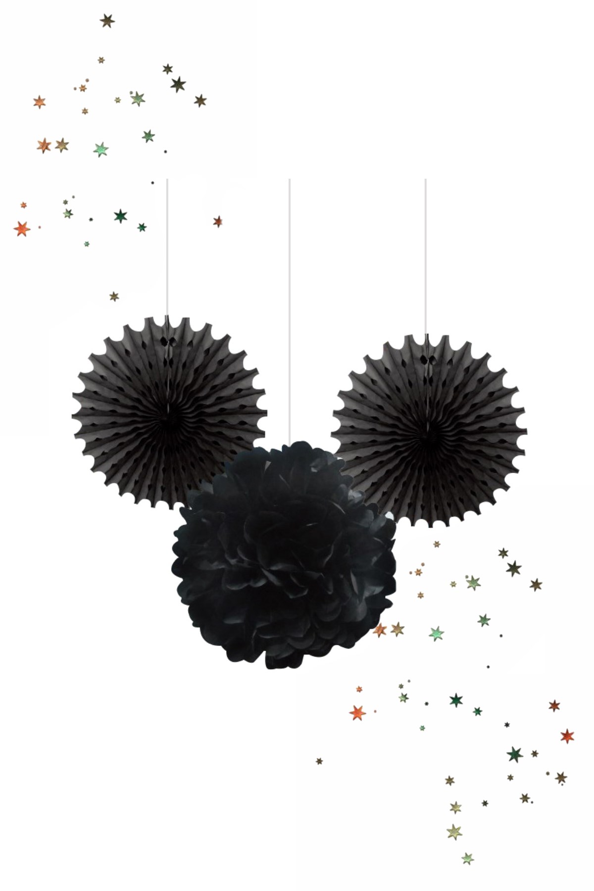 Kikajoy Ponpon Yelpaze Süs Seti Siyah 3'lüPartistST2008