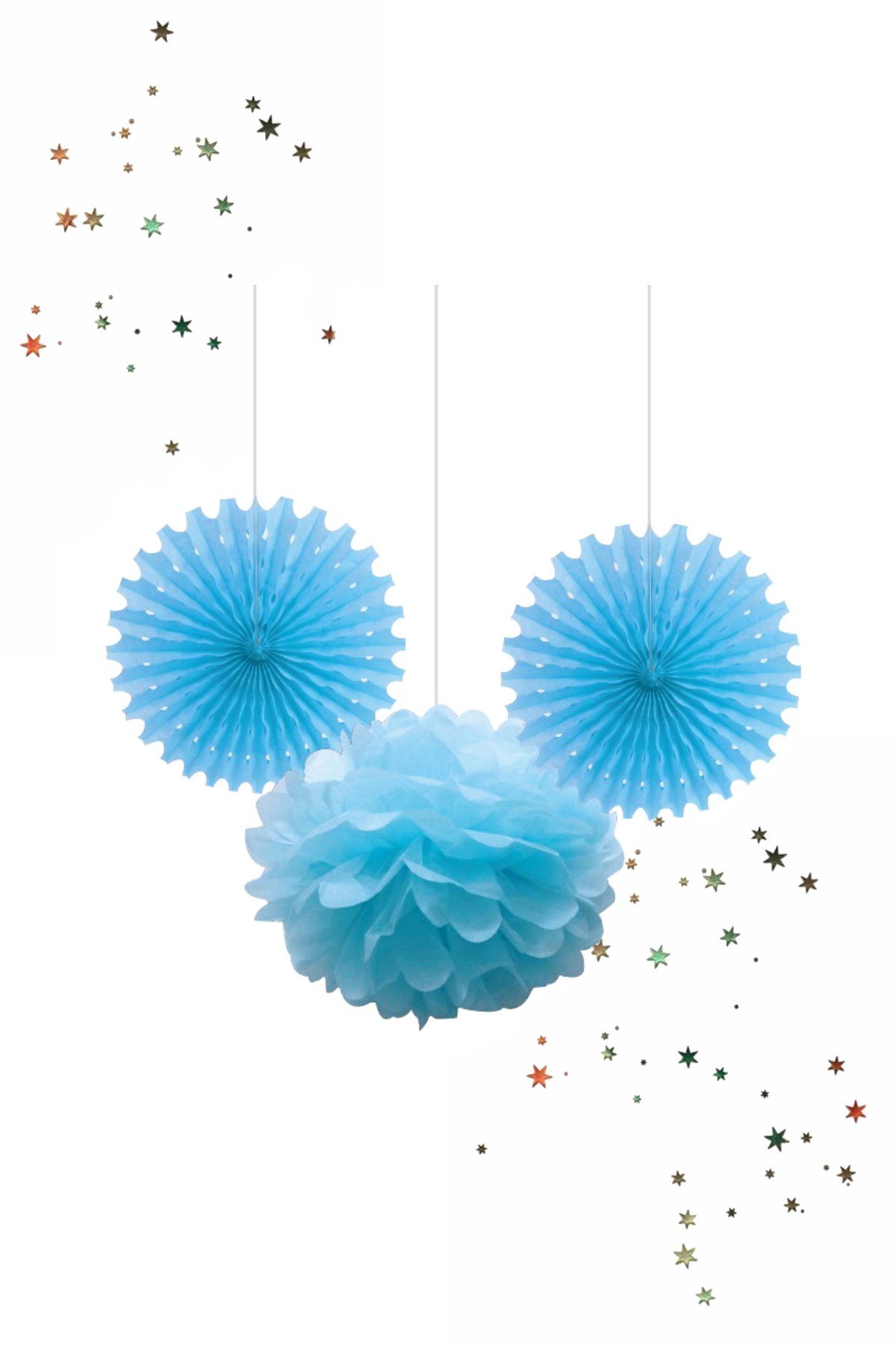 Kikajoy Ponpon Yelpaze Süs Seti Mavi 3'lüPartistST2003