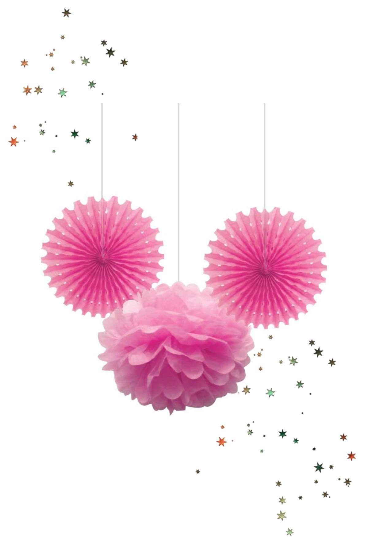 Kikajoy Ponpon Yelpaze Süs Seti Pembe 3'lüPartistST2004