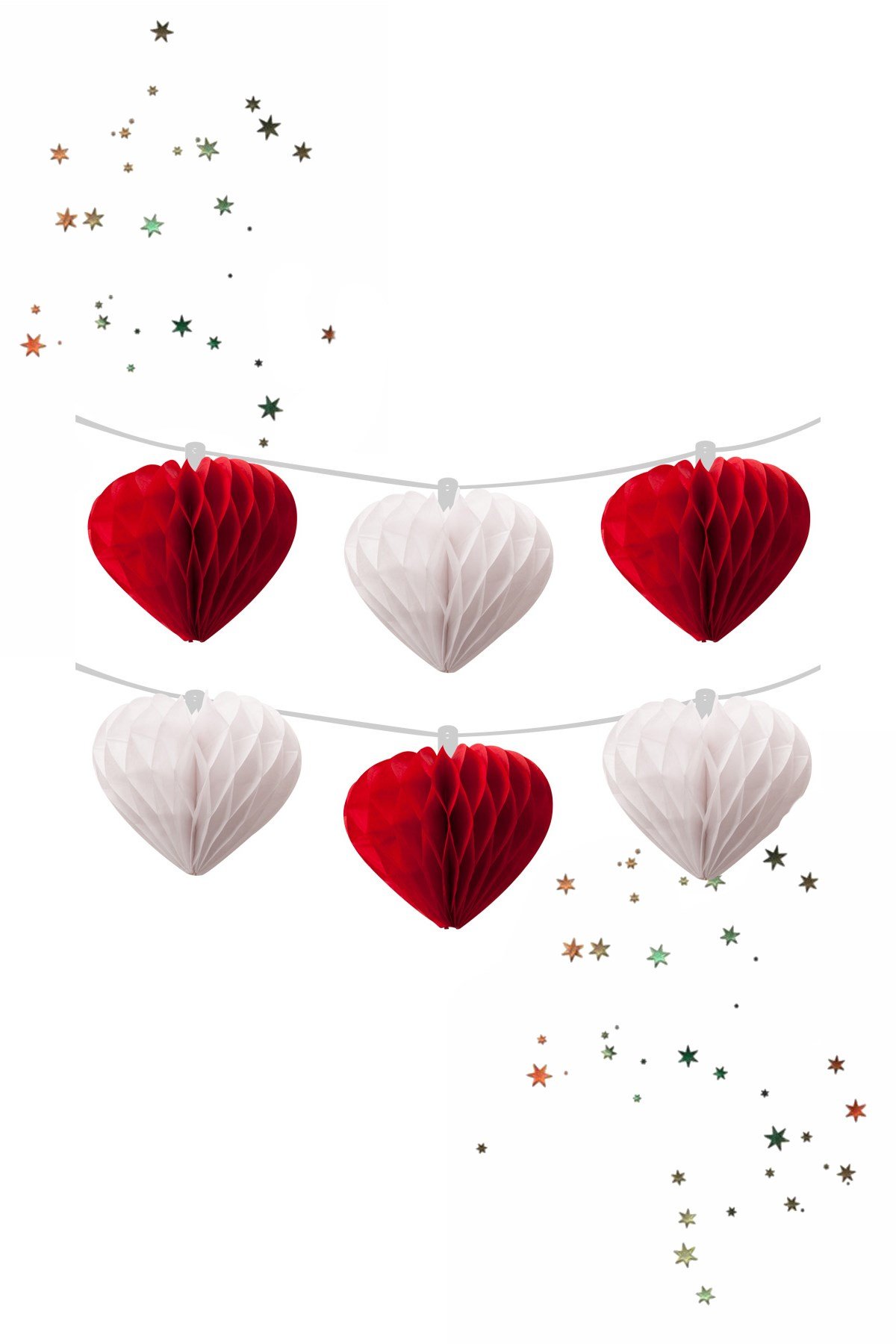 Kikajoy Sıralı Petek Süs Kalp Kırmızı Beyaz 6'lıPartistST2061