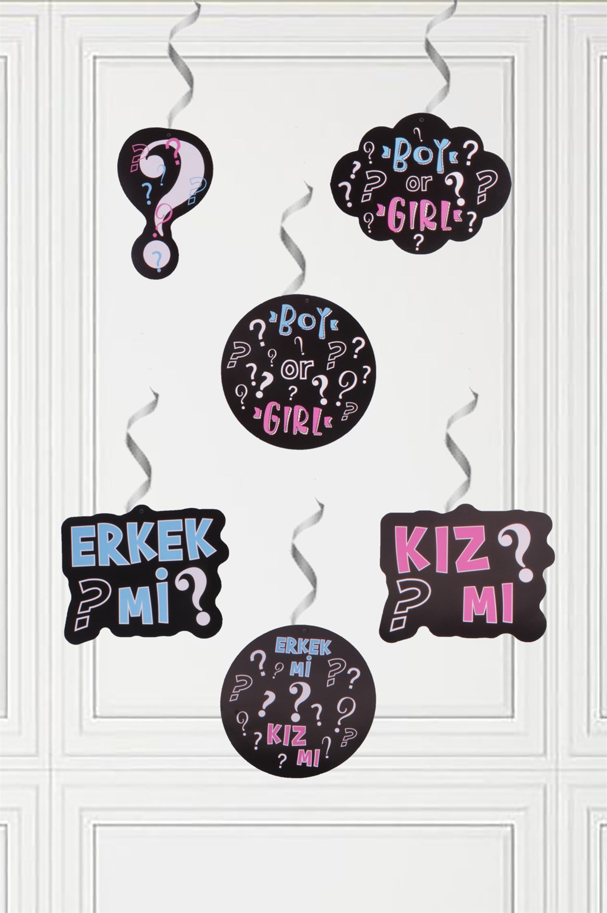 Kız mı Erkek mi? Cinsiyet Temalı Sarkıt Tavan Süsü 6'lıPartistST2116