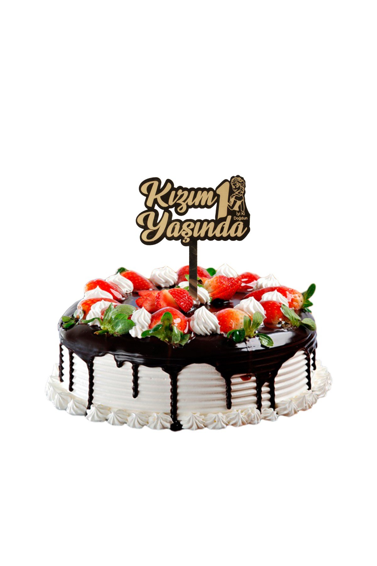 Kızım 1 Yaşında Pasta Üstü Pleksi Yazı Gold 14cmPartistST2367