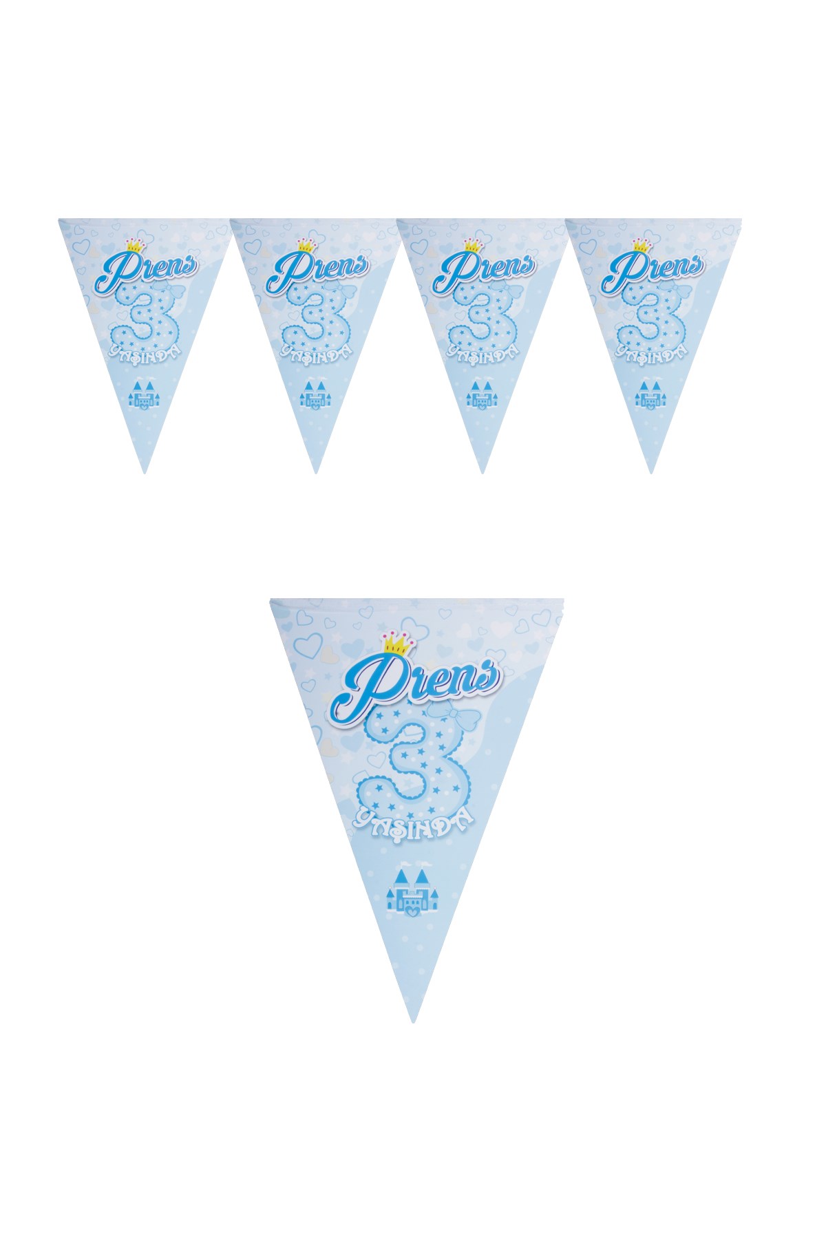 Prens 3 Yaşında Mavi Üçgen Flama 200cmPartistST1870