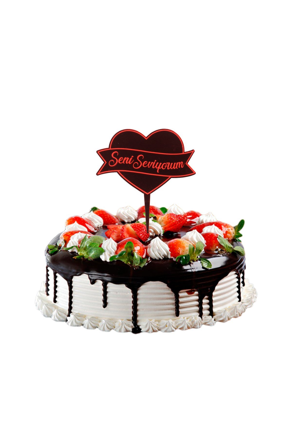 Seni Seviyorum Kalpli Pasta Üstü Pleksi Yazı Kırmızı 14cmPartistST2373