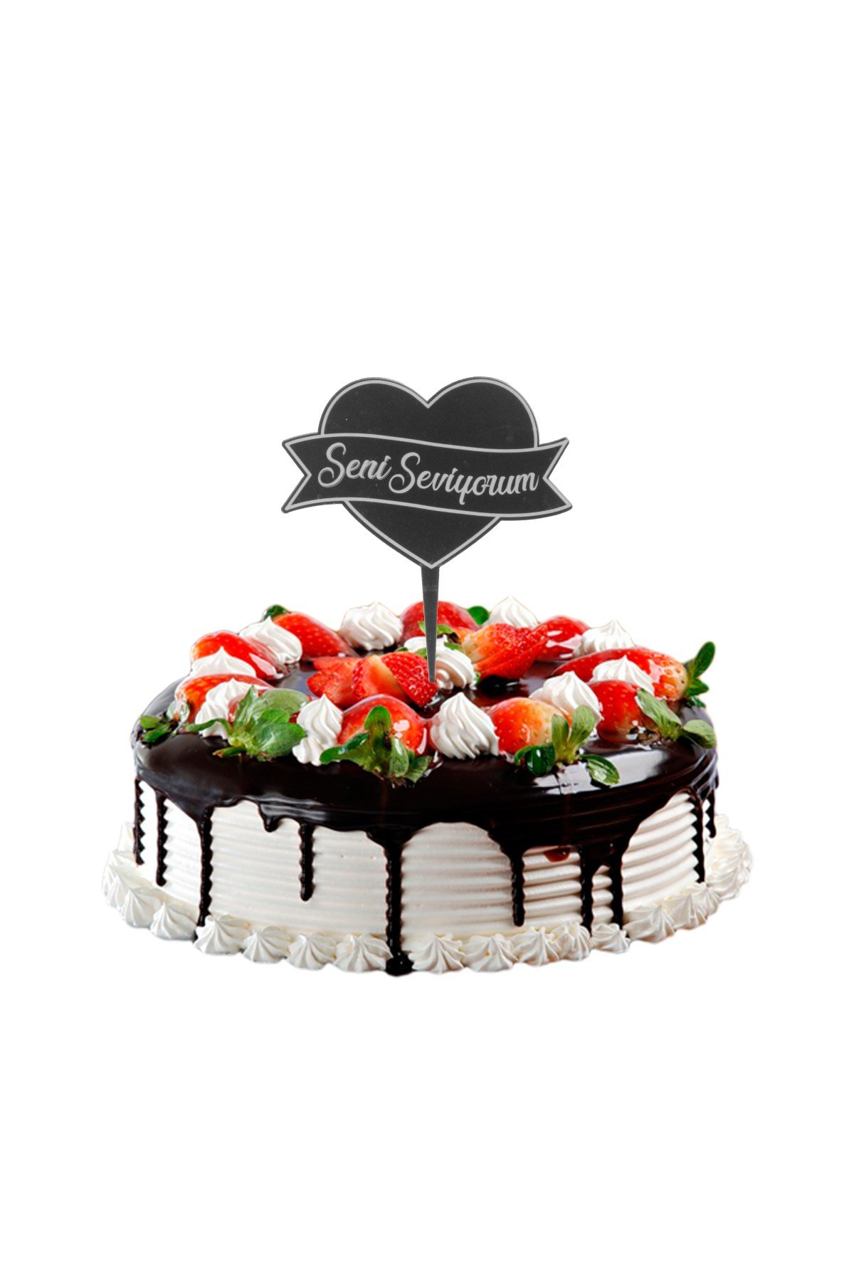 Seni Seviyorum Kalpli Pasta Üstü Pleksi Yazı Gümüş 14cmPartistST2372