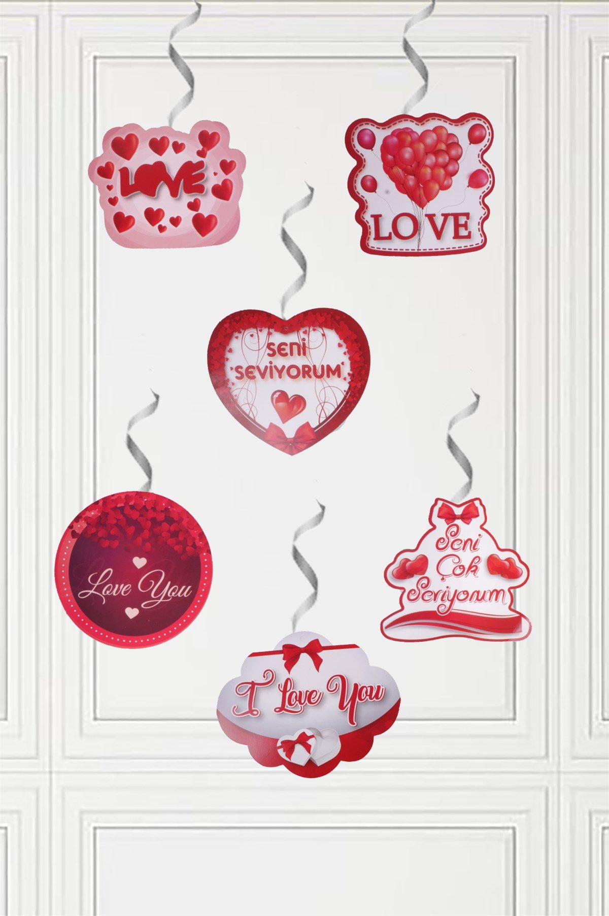 Seni Seviyorum Temalı Kalpli Sarkıt Tavan Süsü 6'lıPartistST2123