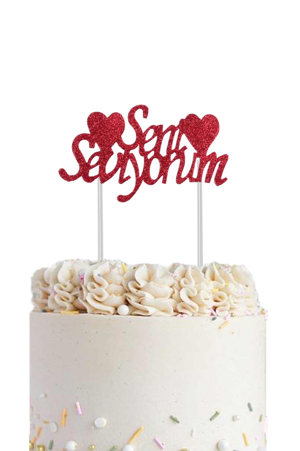 Simli Eva Pasta Üstü Yazı Seni Seviyorum KırmızıPartistST2822