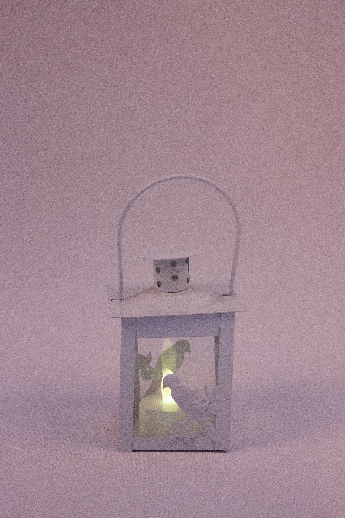 Kuş Desenli Dekoratif Cam Mumluk Beyaz 7*11cmPartistST3703