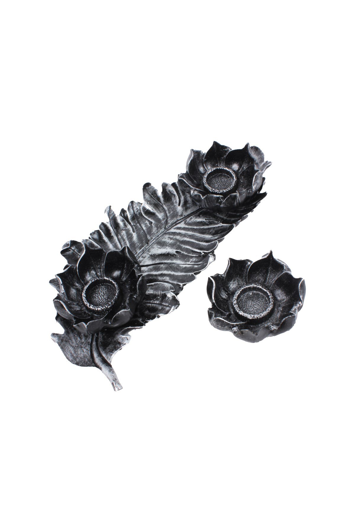 Tabaklı Mumluk Seti Dekoratif Eşya Siyah Gümüş 21*43 CmPartistST4256