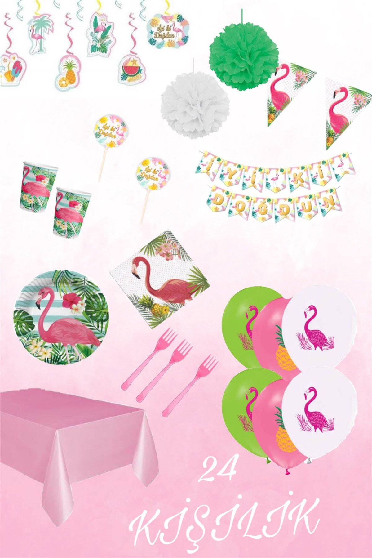 Flamingo Temalı Parti Konsepti 24 Kişilik