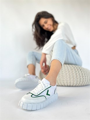 VENICE Beyaz-Yeşil Bağlı Kadın Spor Ayakkabı