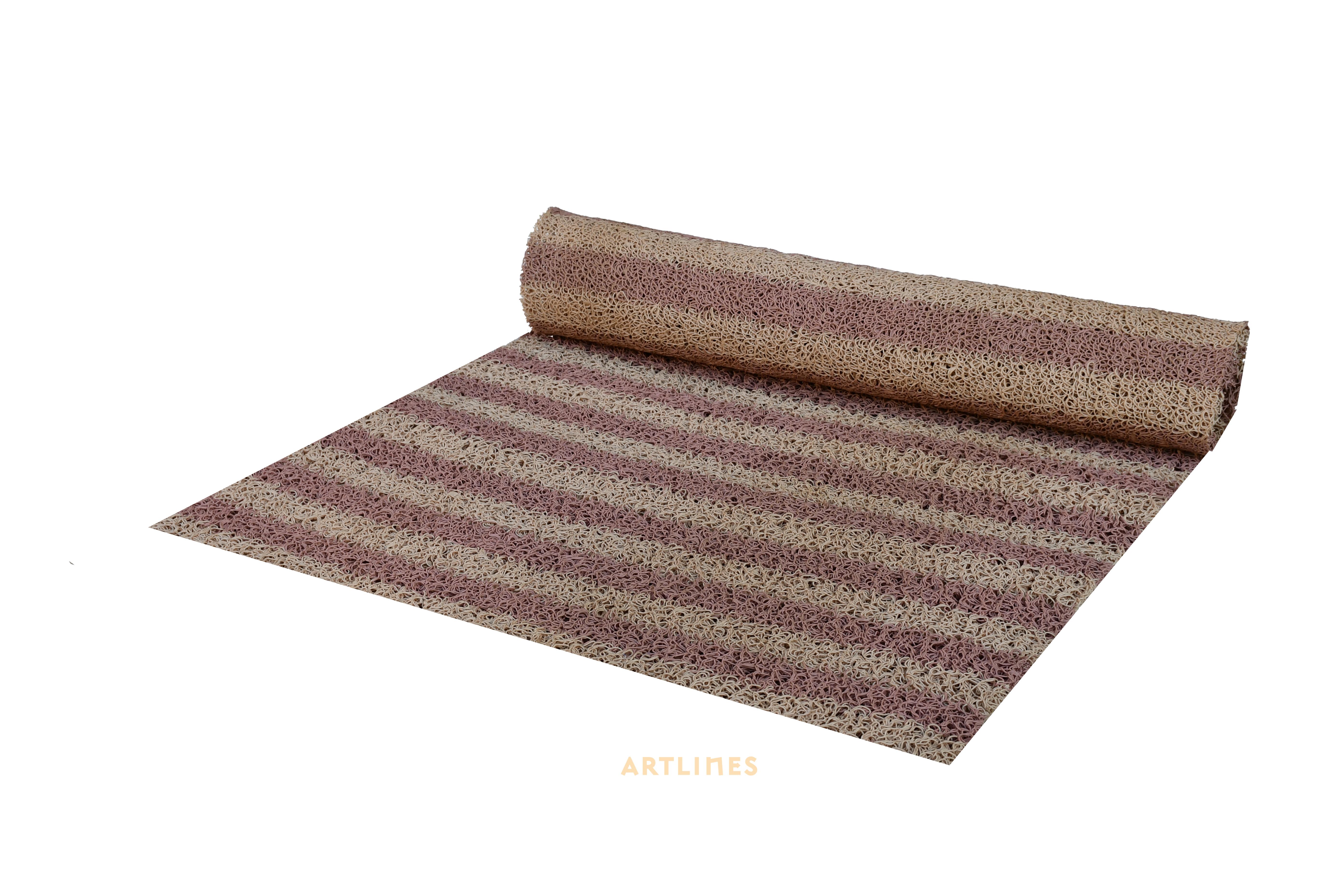 11 mm 90x440 cm 50240 Krem-Pembe Şeritli Kıvırcık Paspas
