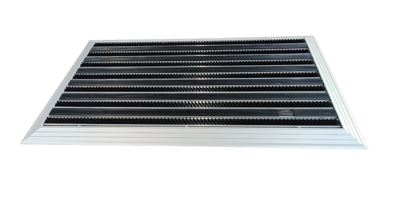 Artlines 20 mm 55X90 cm Kauçuk+Gri Yuvarlak Fırça Yüzeyli Alüminyum Paspas