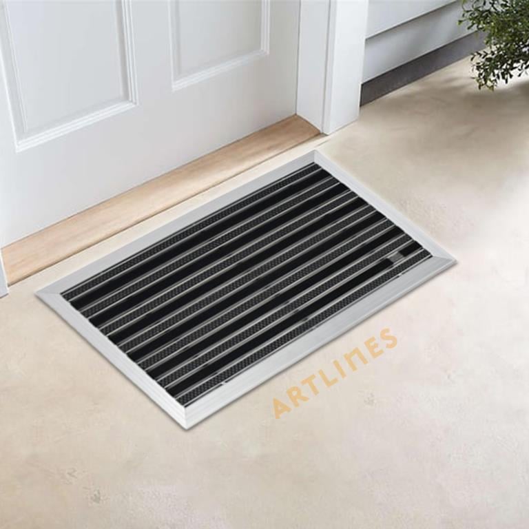 Artlines 20 mm 55X90 cm Kauçuk+Gri Yuvarlak Fırça Yüzeyli Alüminyum Paspas